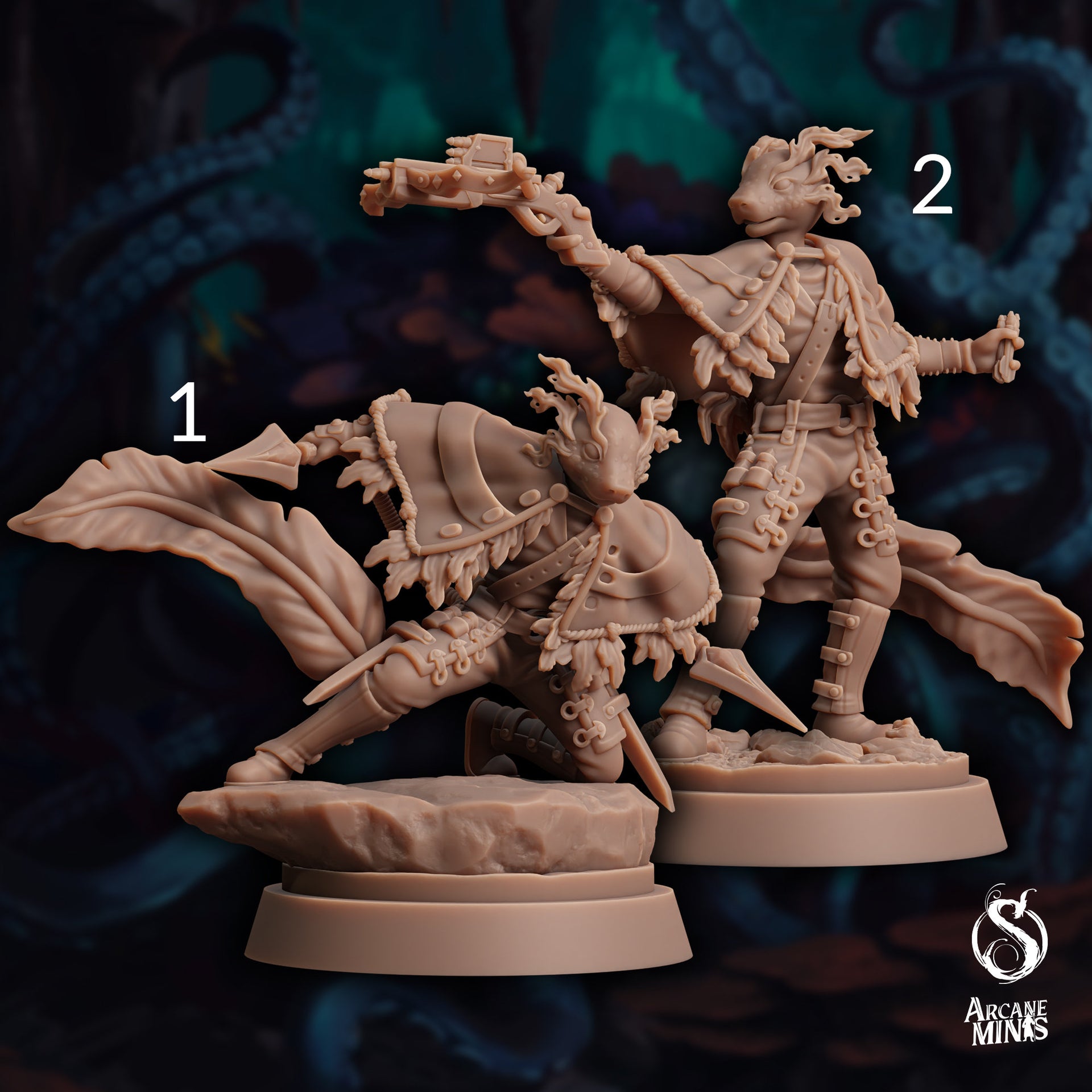 Axolian Ranger, Axolotl folk Rogue - Arcane Minis | 32mm | The Awakening | Axolotlfolk | Crossbow | Dagger