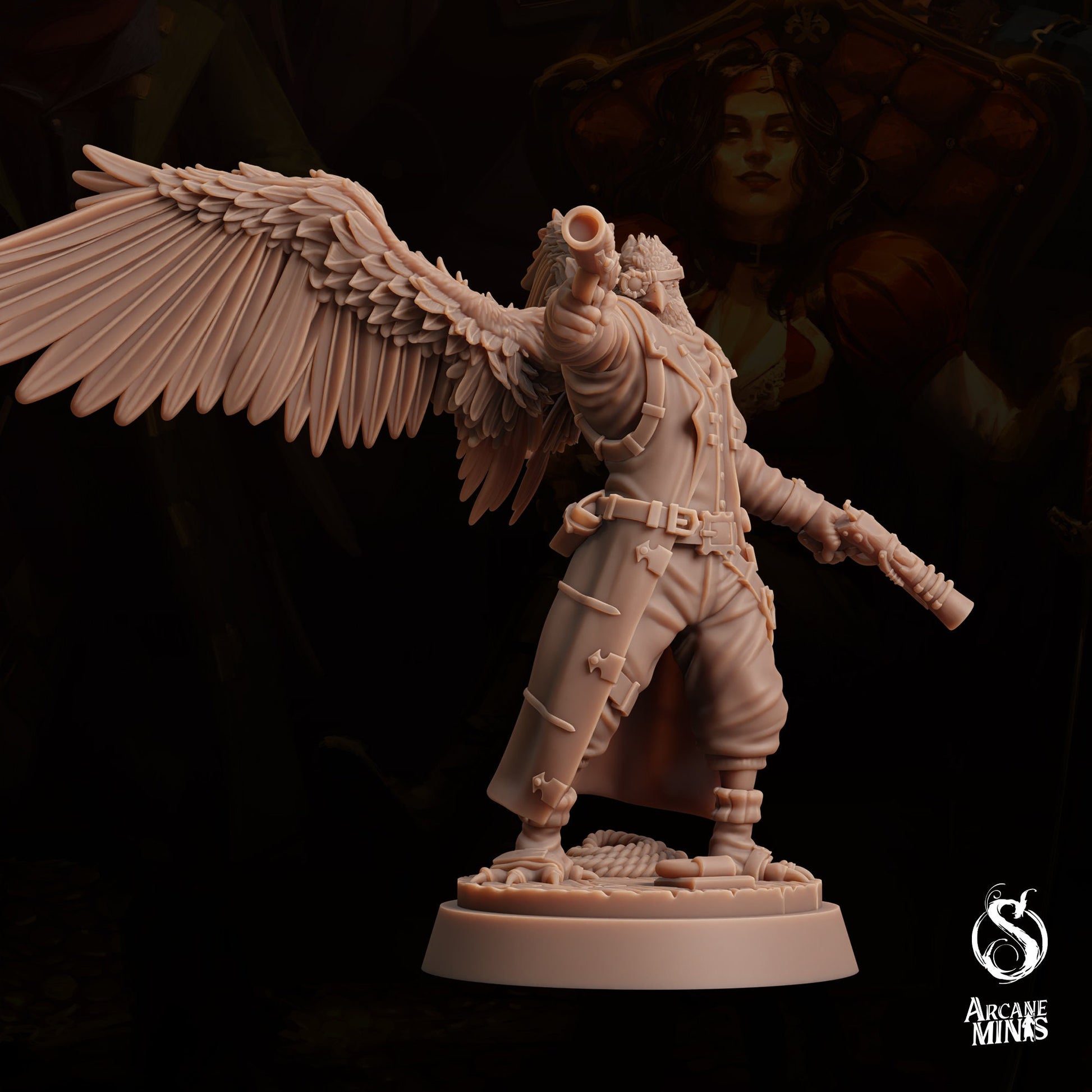 Avensari Eagalan Brawler, Birdfolk Rogue - Arcane Minis | 32mm The Queens Deceipt | Gunslinger | Pirate | Gunman