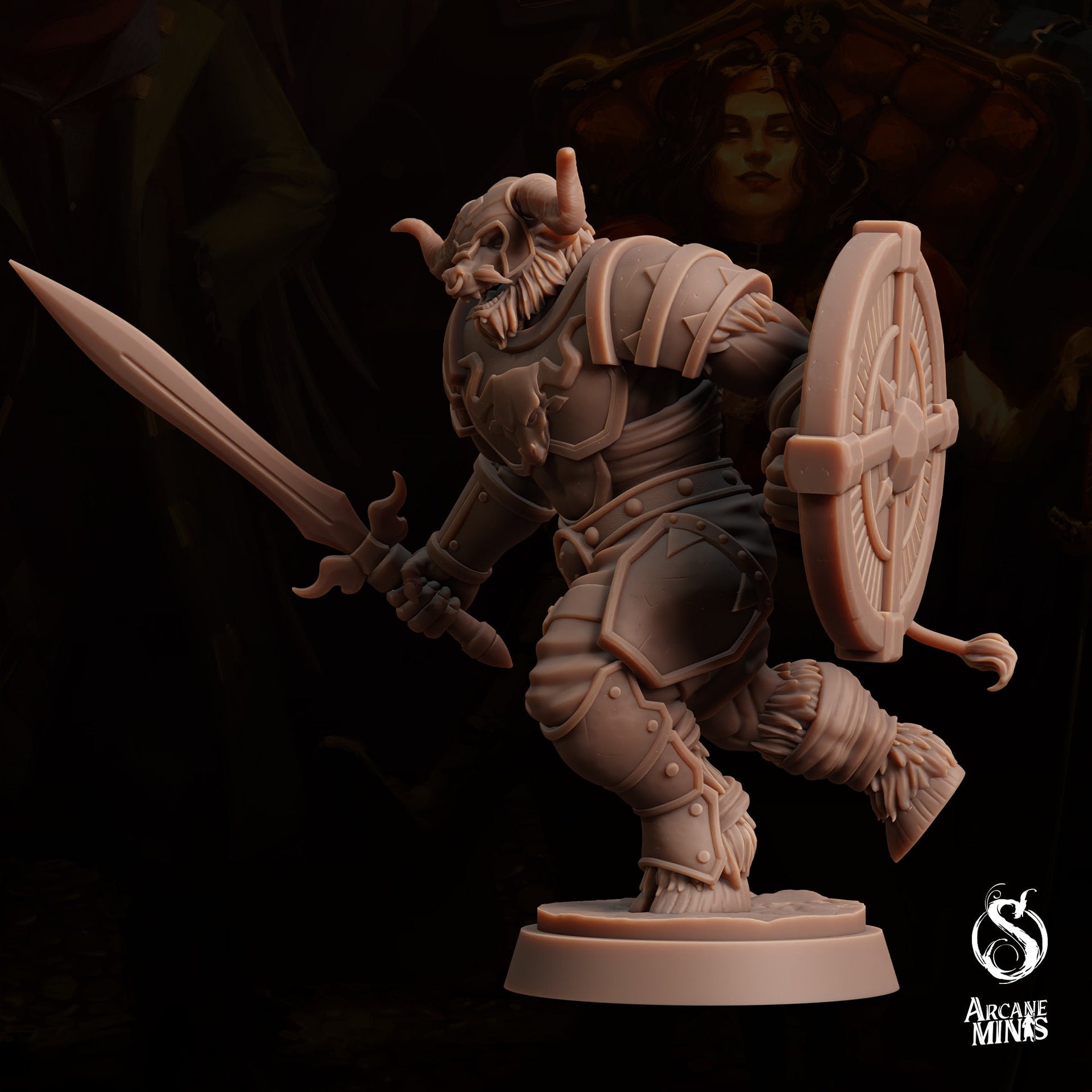 Tauriontaur Fighter, Minotaur Gladiator- Arcane Minis | 32mm | The Queens Deceit | Knight