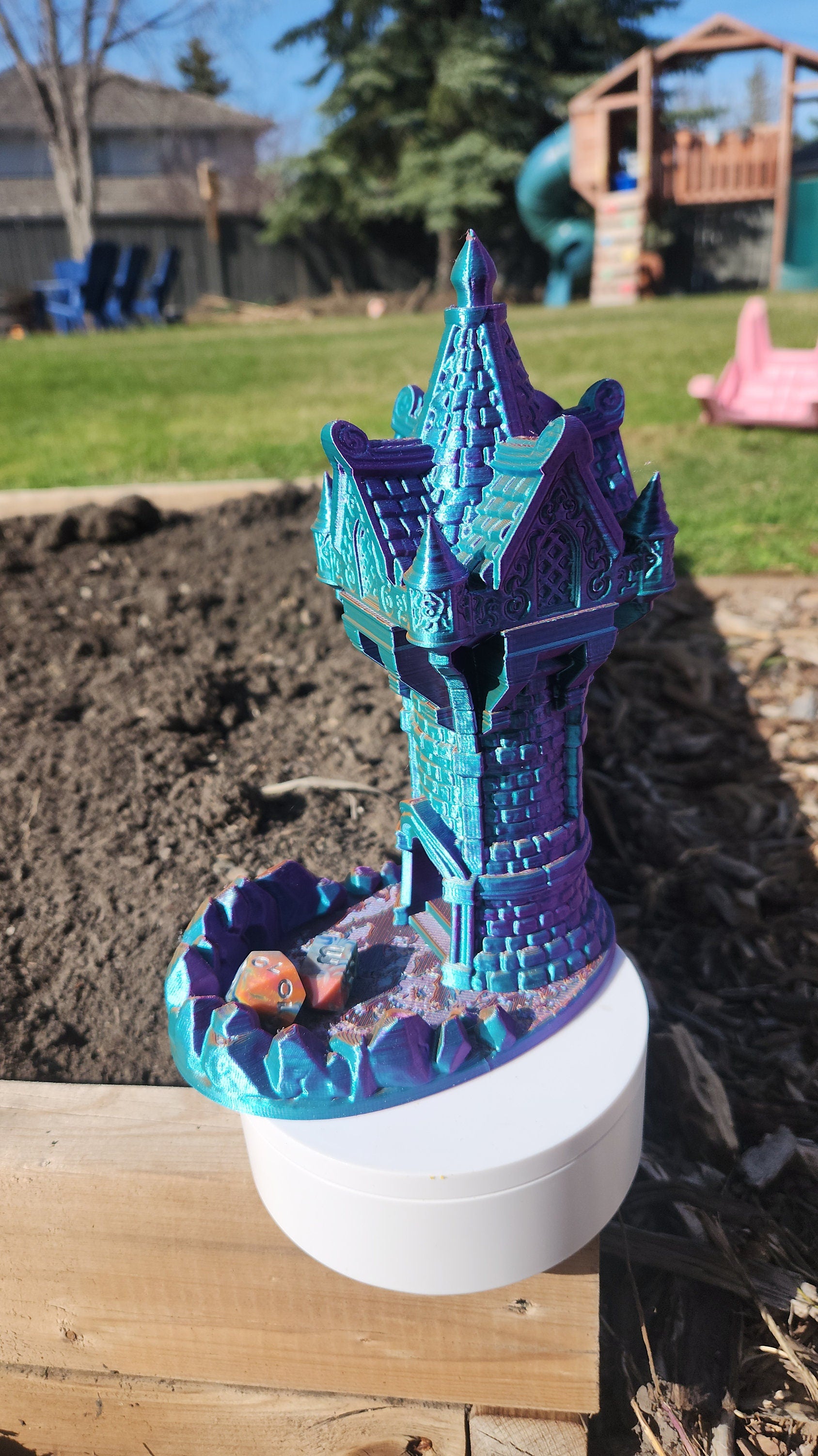 Wizards Roll Dice Tower - Fantasy 3d Tabletop | Big Fungus Terrain for Roleplaying and Gaming | Tricolor | Rainbow | Color Changing
