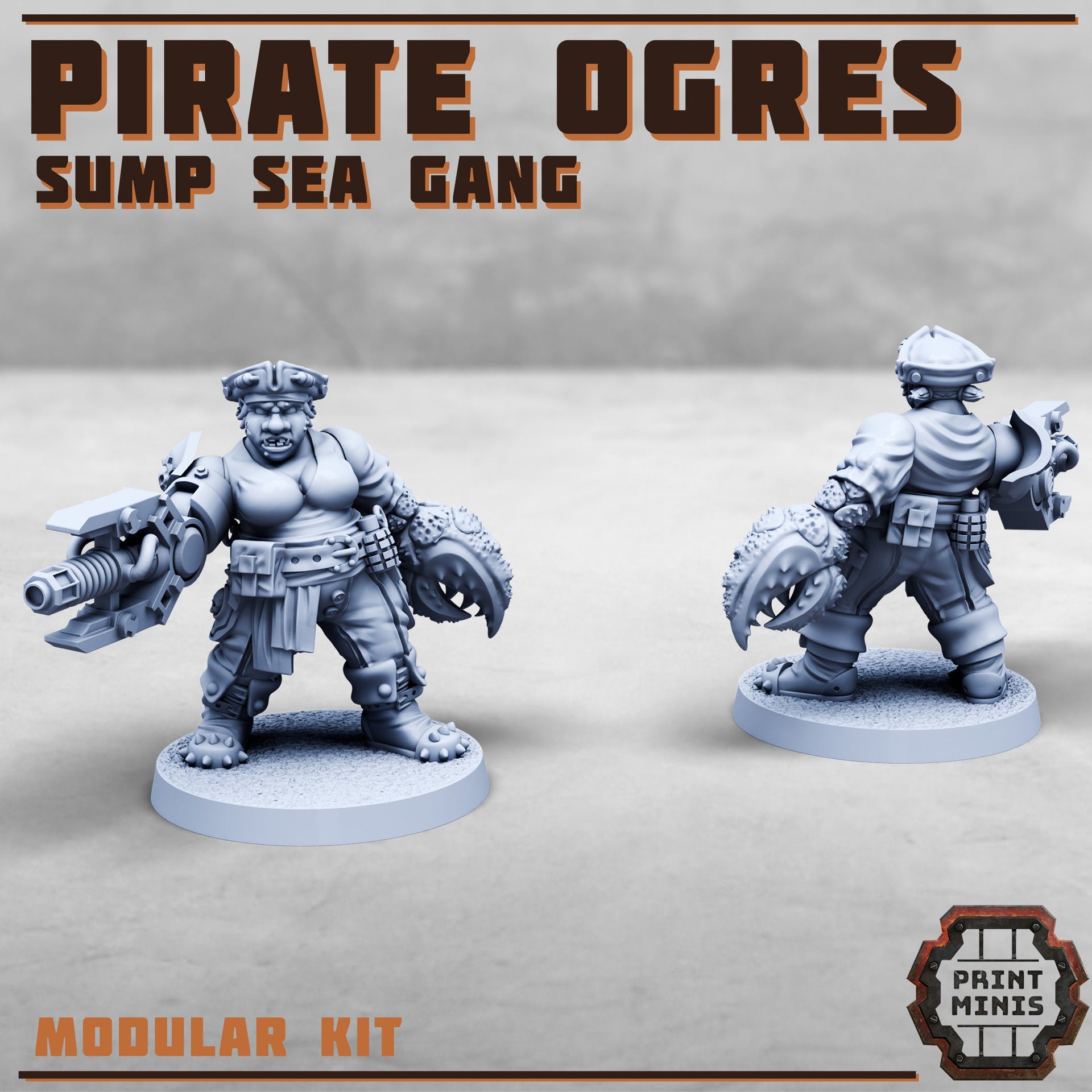 Modular Female Pirate Ogres - Print Minis | Sci Fi | Imperial | 28mm Heroic | Guard | Mercenary | Brute