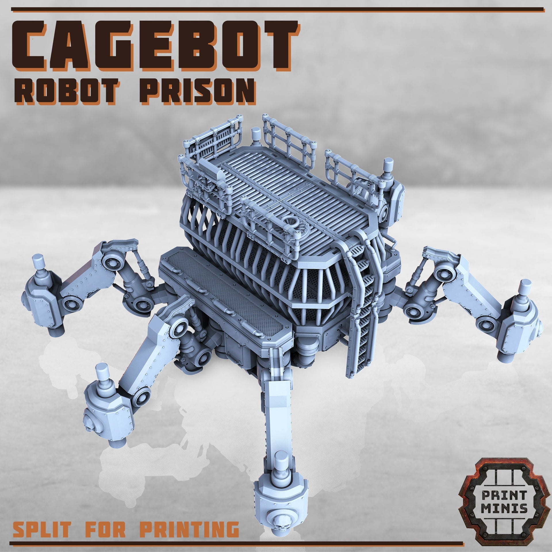 Cagebot, Robot Prison - Print Minis | Sci Fi | Mech | Spider | Tank