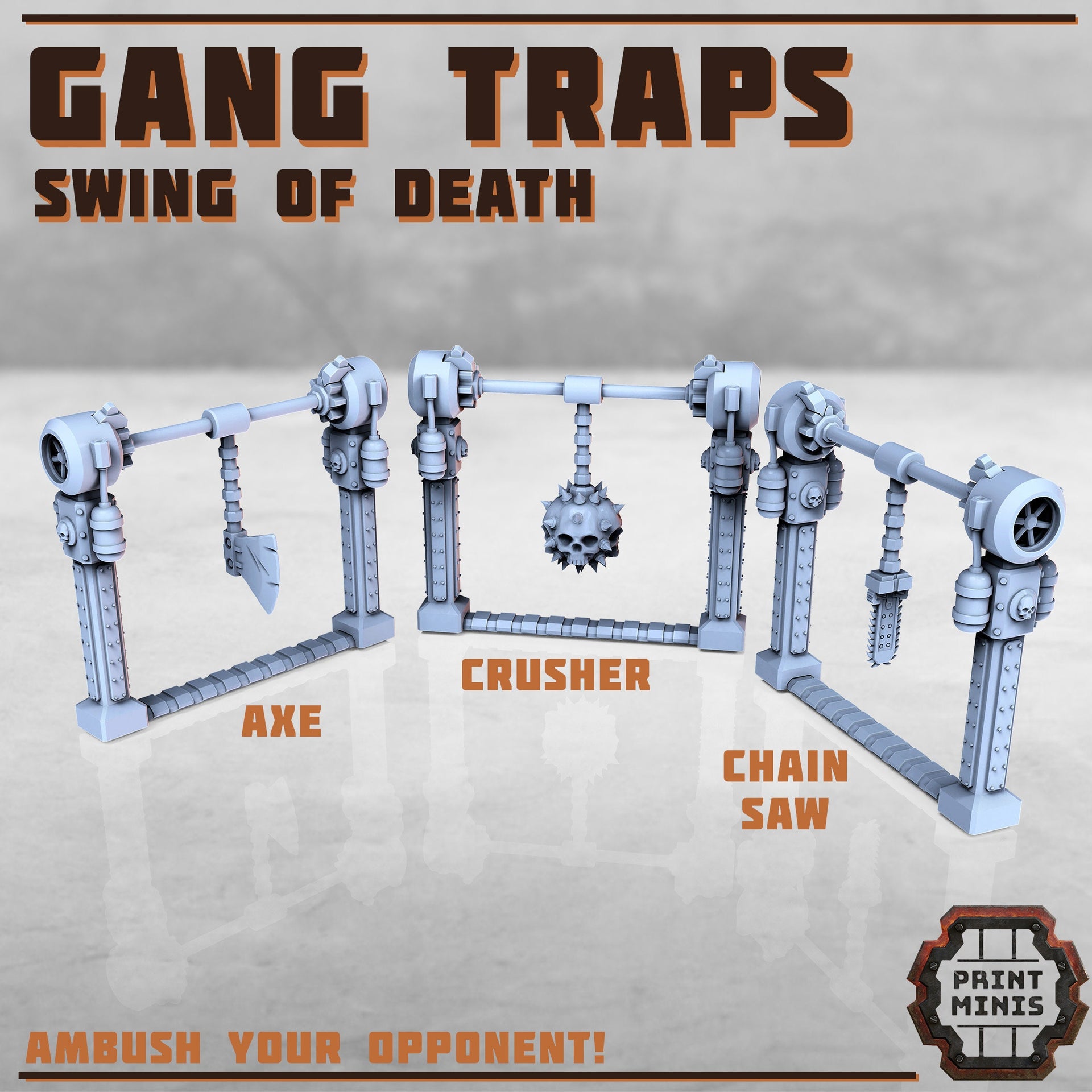 Gang Traps - Print Minis | Sci Fi | 28mm Heroic | Apocalypse | Flame | Spikes | Swinging | Arena