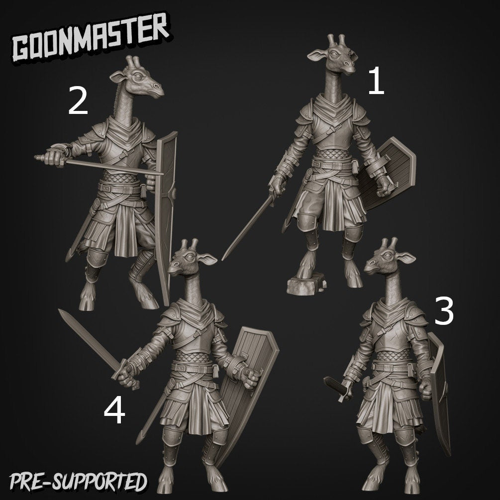 Giraffe Guardian Swordsman- Goonmaster | Miniature | Wargaming | Roleplaying Games | 32mm | Guard | Soldier | Warrior