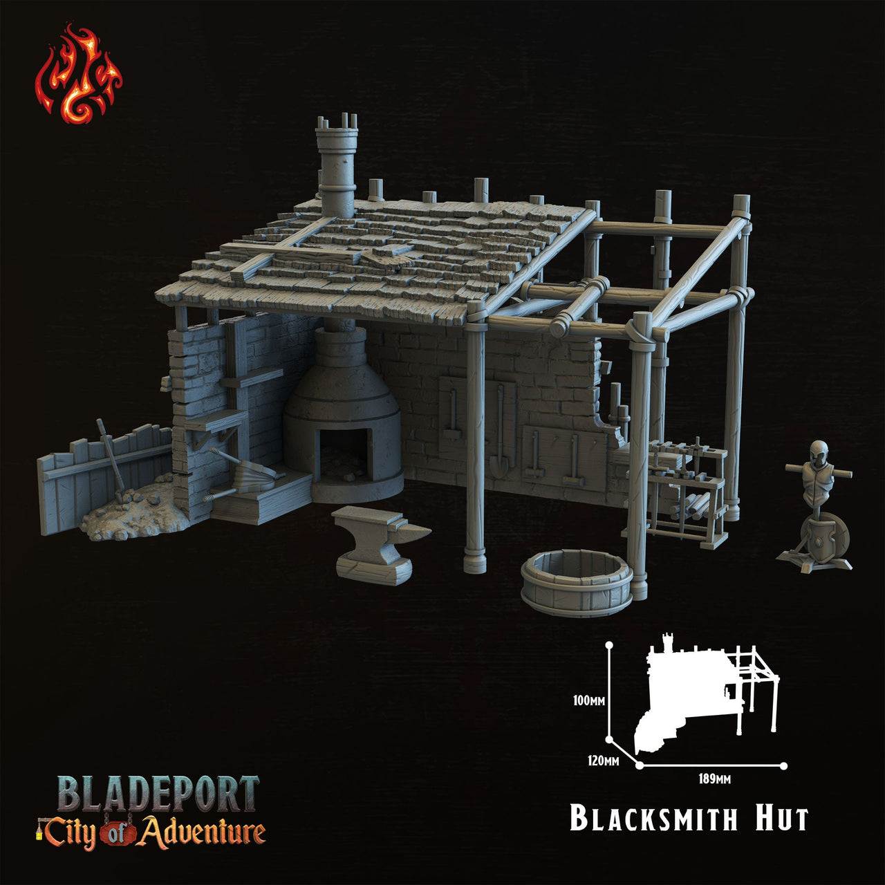 Blacksmith Hut and Propr - Crippled God Foundry, Bladeport | 32mm | Anvil | Belows | Forge