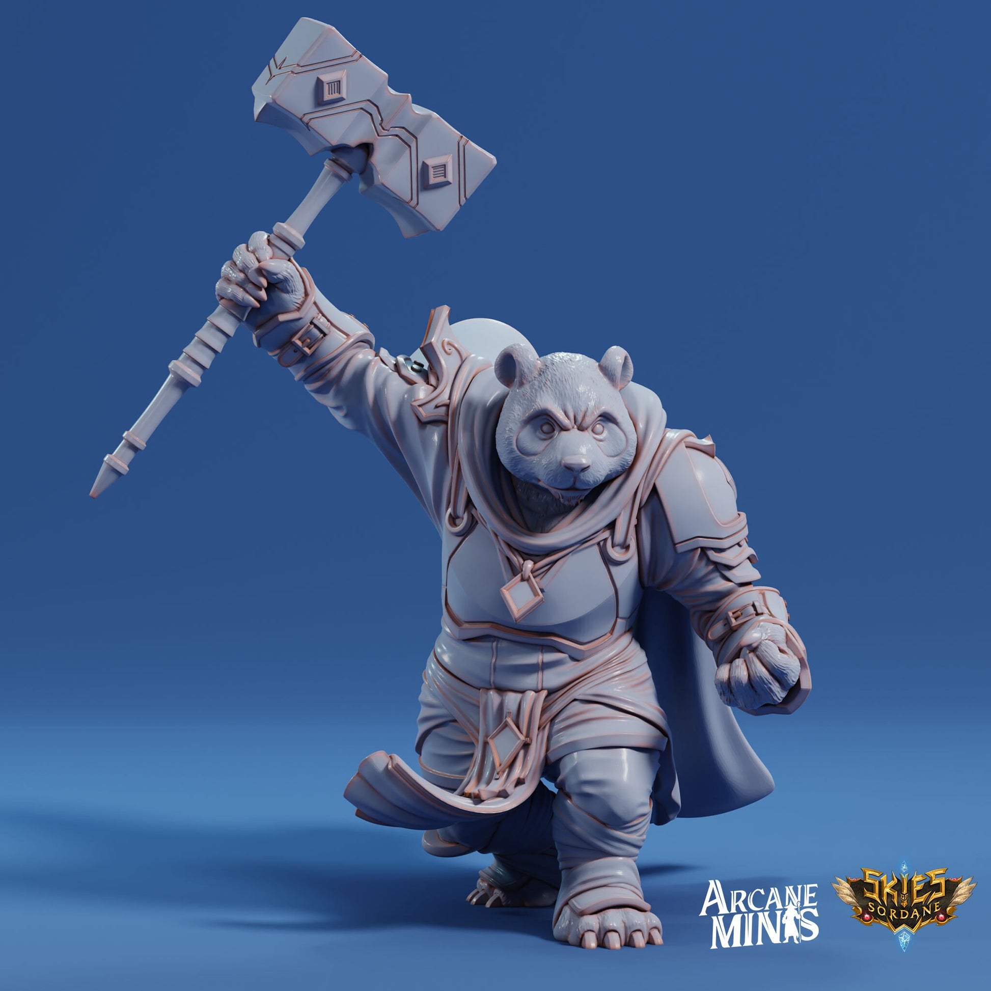Melalu Cleric, Pandafolk Knight - Arcane Minis | 32mm | Hammer | Sword