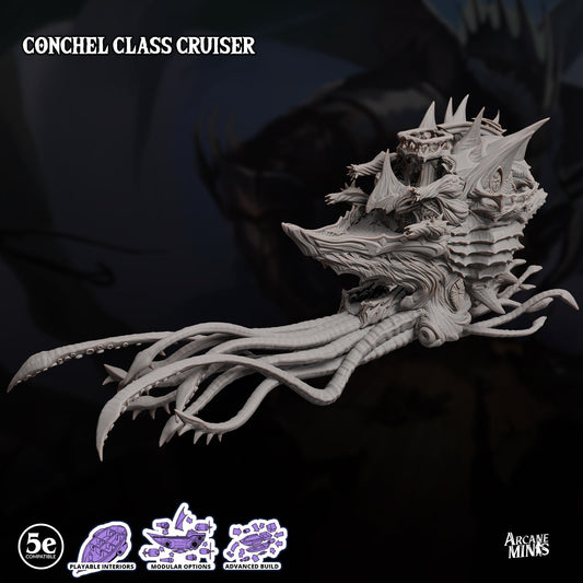 Conchel Class Cruiser - Arcane Minis | 32mm | Psychic Squids | Airship | Massive! | Playable Interior | 1195mm Long!