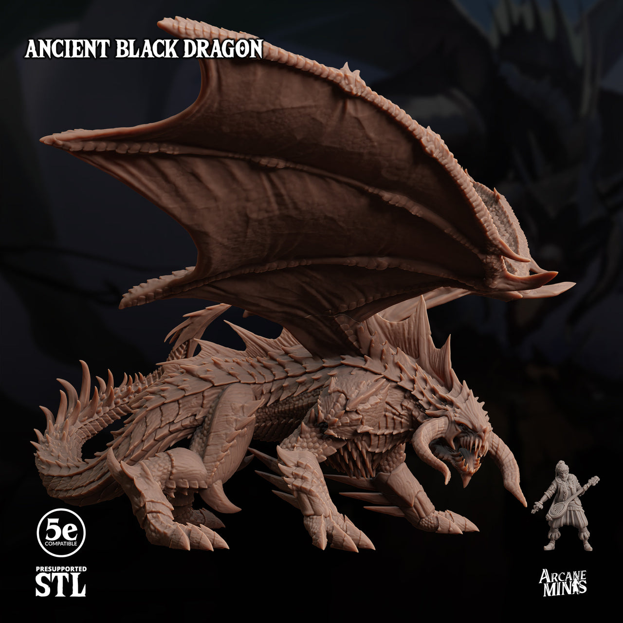 Ancient Black Dragon - Arcane Minis | 32mm | Chromatic | Swamp