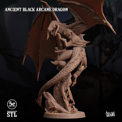 Ancient Black Arcane Dragon - Arcane Minis | 32mm | Chromatic | Swamp