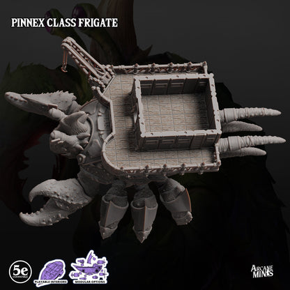 Pinnex Frigate, Crab Airship - Arcane Minis | 32mm | Research Station | Playable Interior | Crane | Lobster