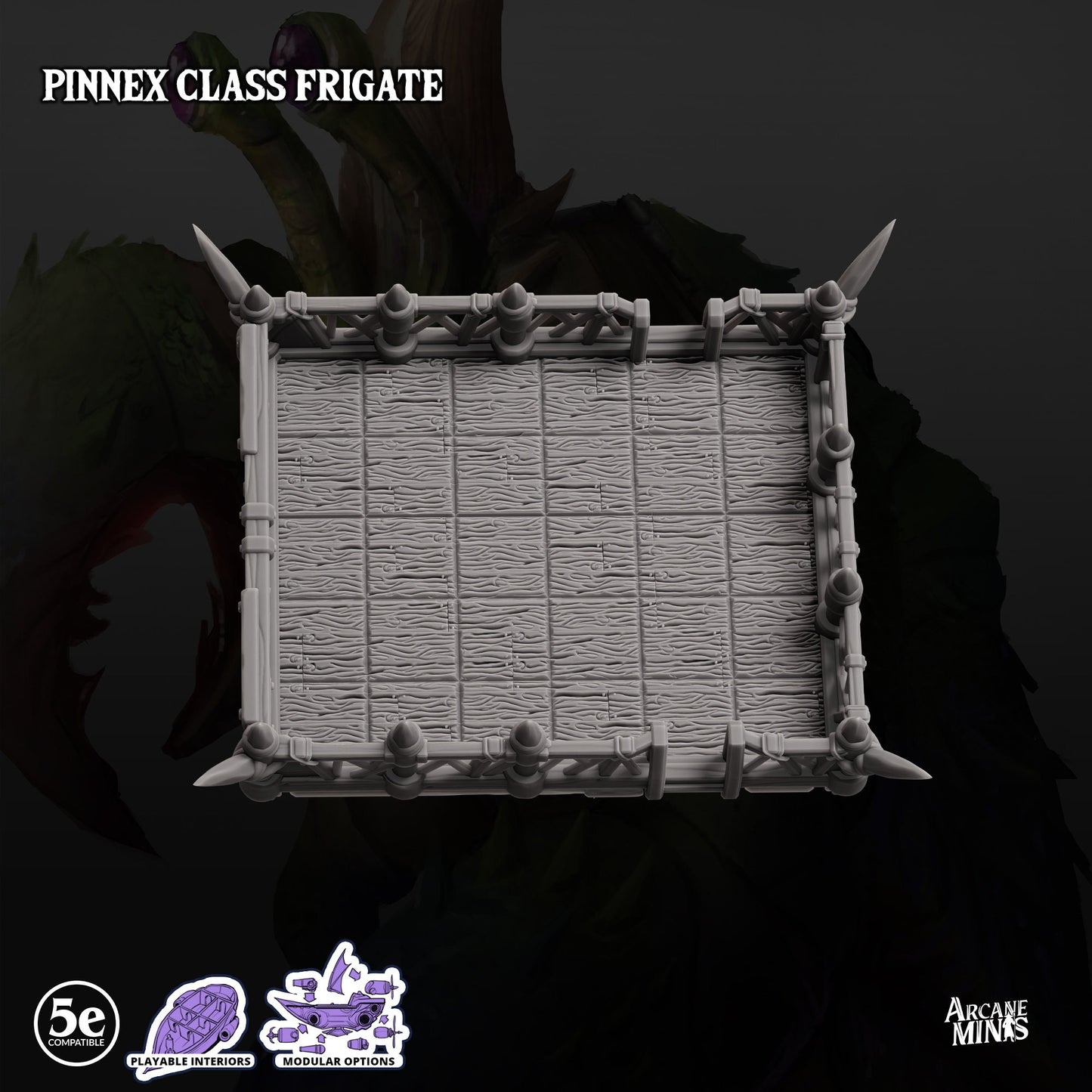 Pinnex Frigate, Crab Airship - Arcane Minis | 32mm | Research Station | Playable Interior | Crane | Lobster