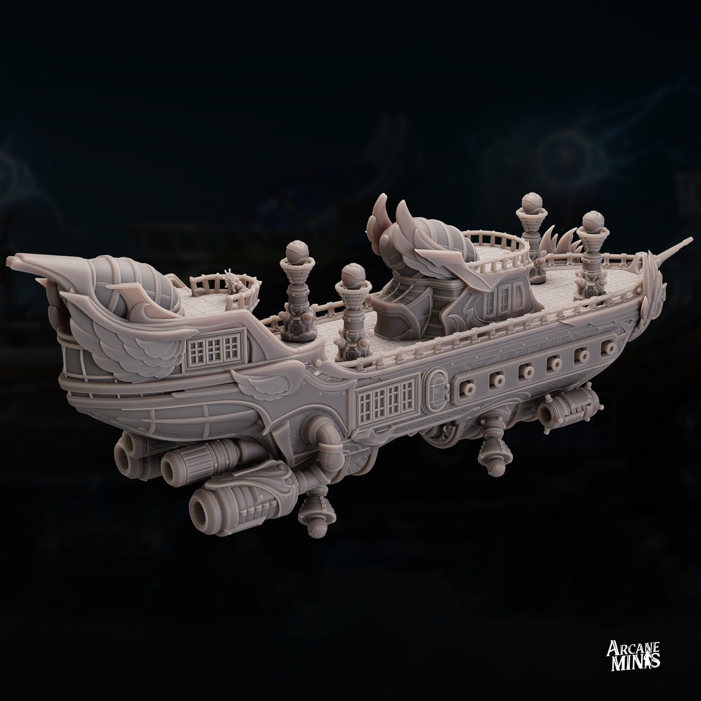 Teslite Class Cruiser - Arcane Minis | 32mm | Airship | Science Vessel | Playable Interior | Laboratory | 1085mm long!