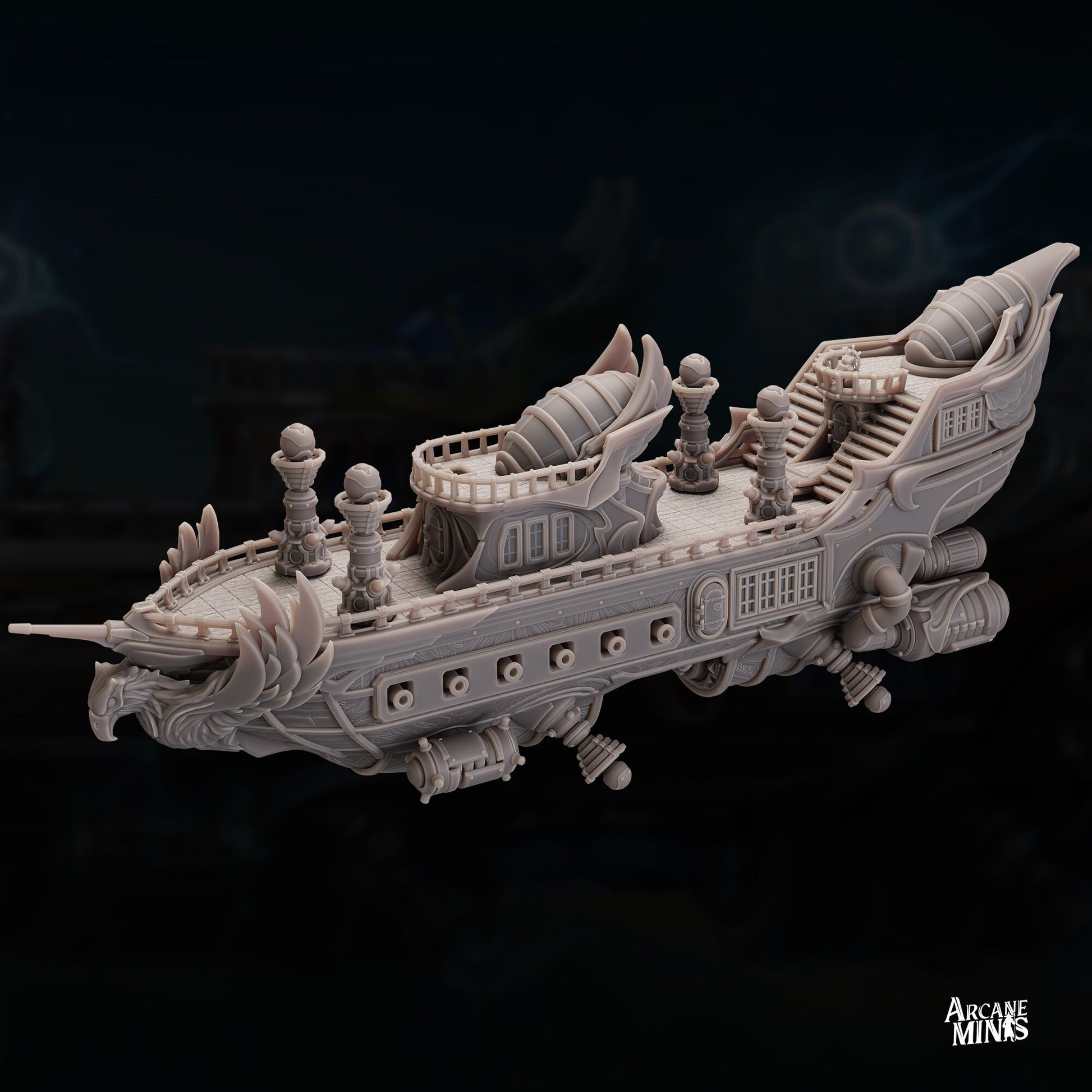 Teslite Class Cruiser - Arcane Minis | 32mm | Airship | Science Vessel | Playable Interior | Laboratory | 1085mm long!