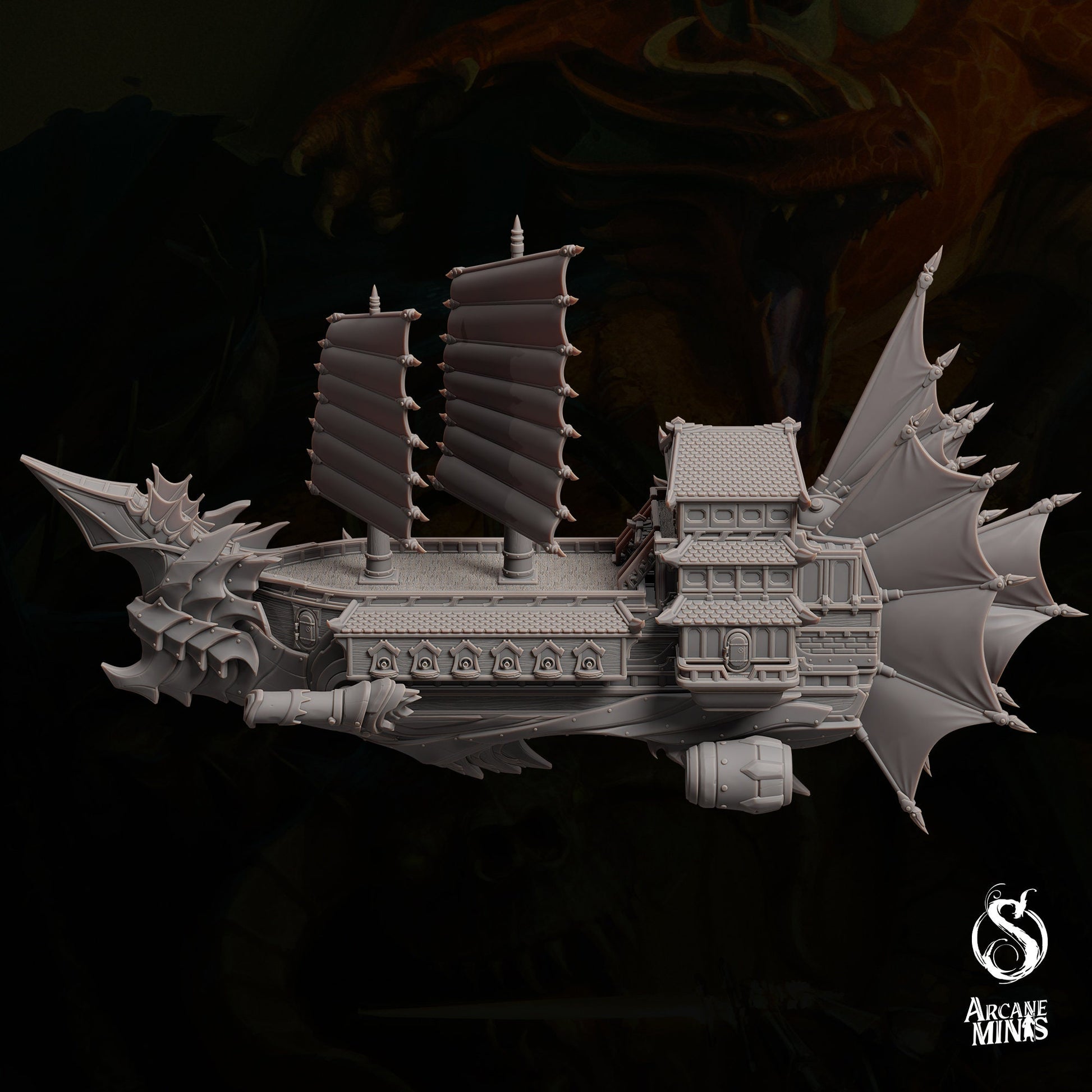 Altair Class Destroyer - Arcane Minis | 32mm | Warship | Airship | Massive! | Playable Interior | 1340mm Long!