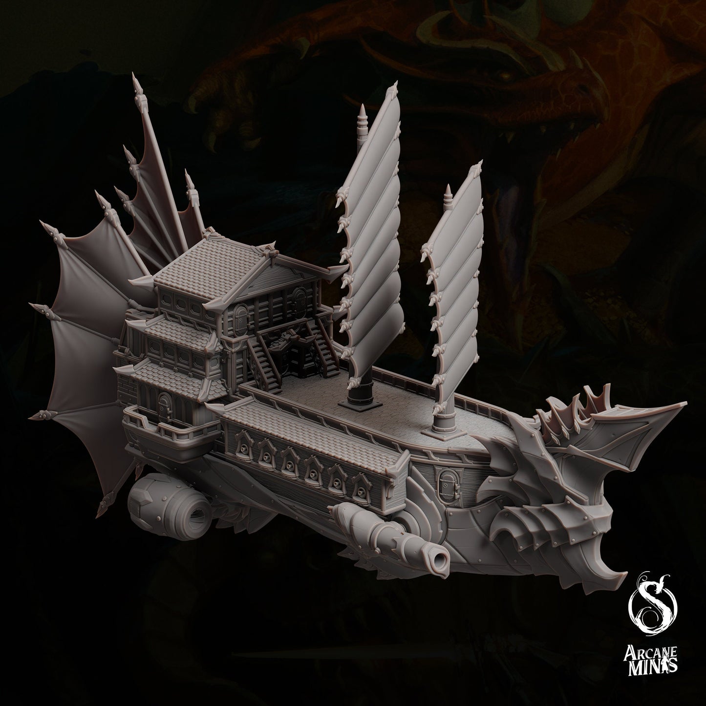 Altair Class Destroyer - Arcane Minis | 32mm | Warship | Airship | Massive! | Playable Interior | 1340mm Long!