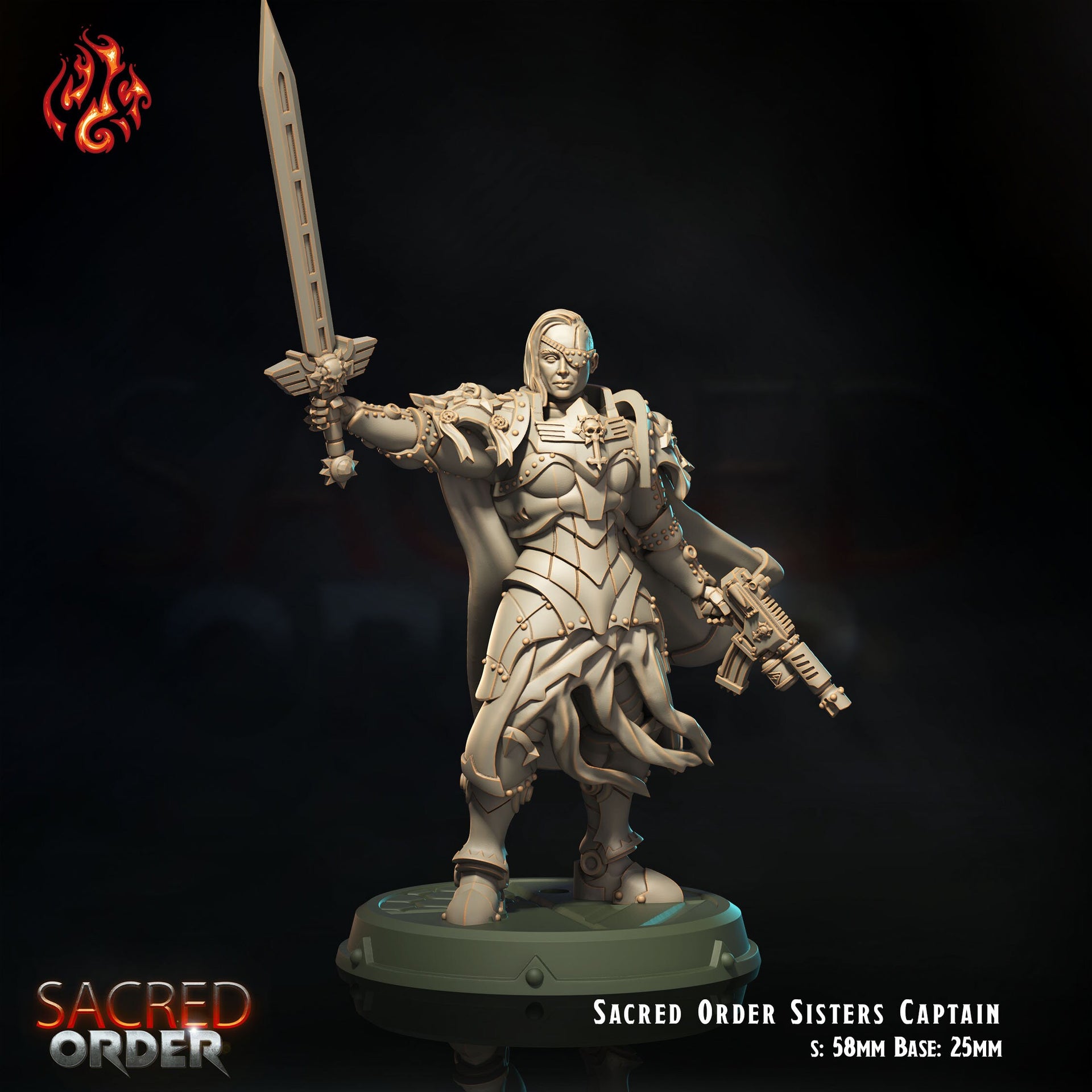 Sacred Order Captain, Battle Sister Champion- Crippled God Foundry - Sacred Order | 32mm | Scifi