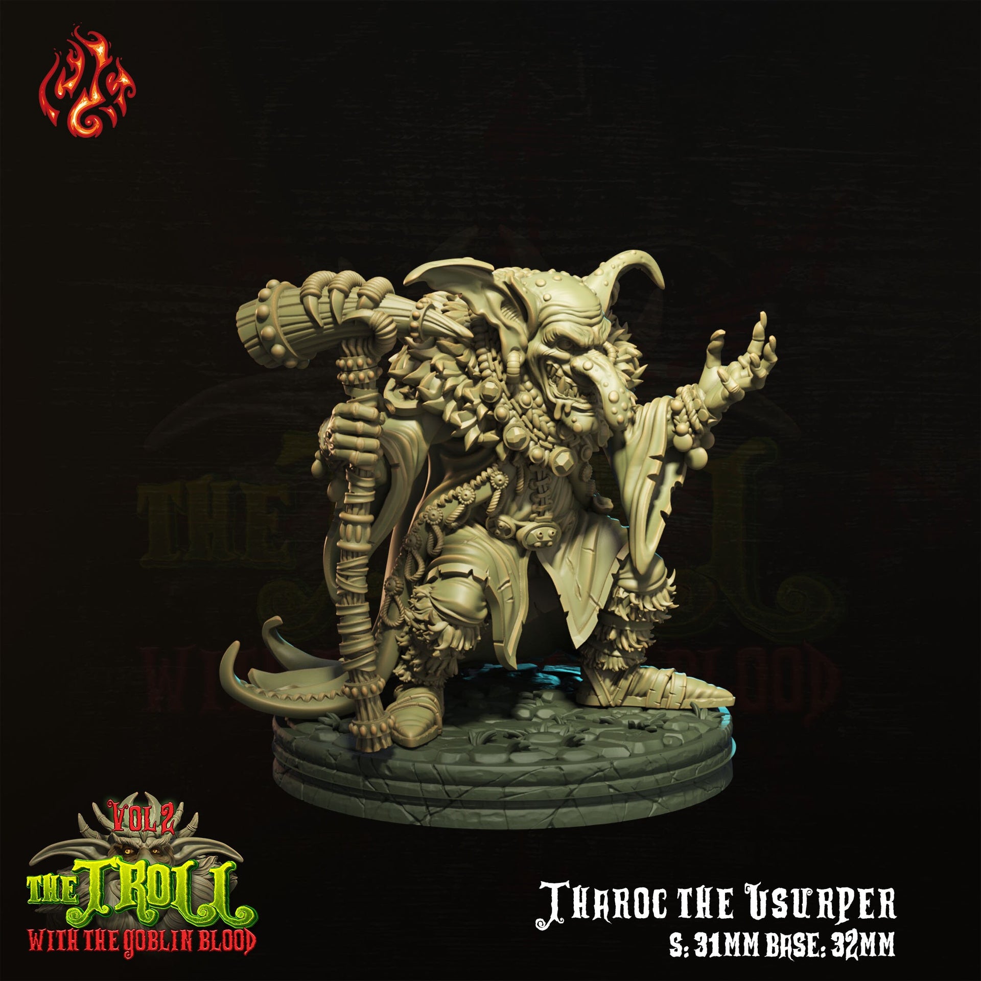 Tharoc the Usurper, Goblin King - Crippled God Foundry - Troll With the Goblin Blood | 32mm | Sorcerer