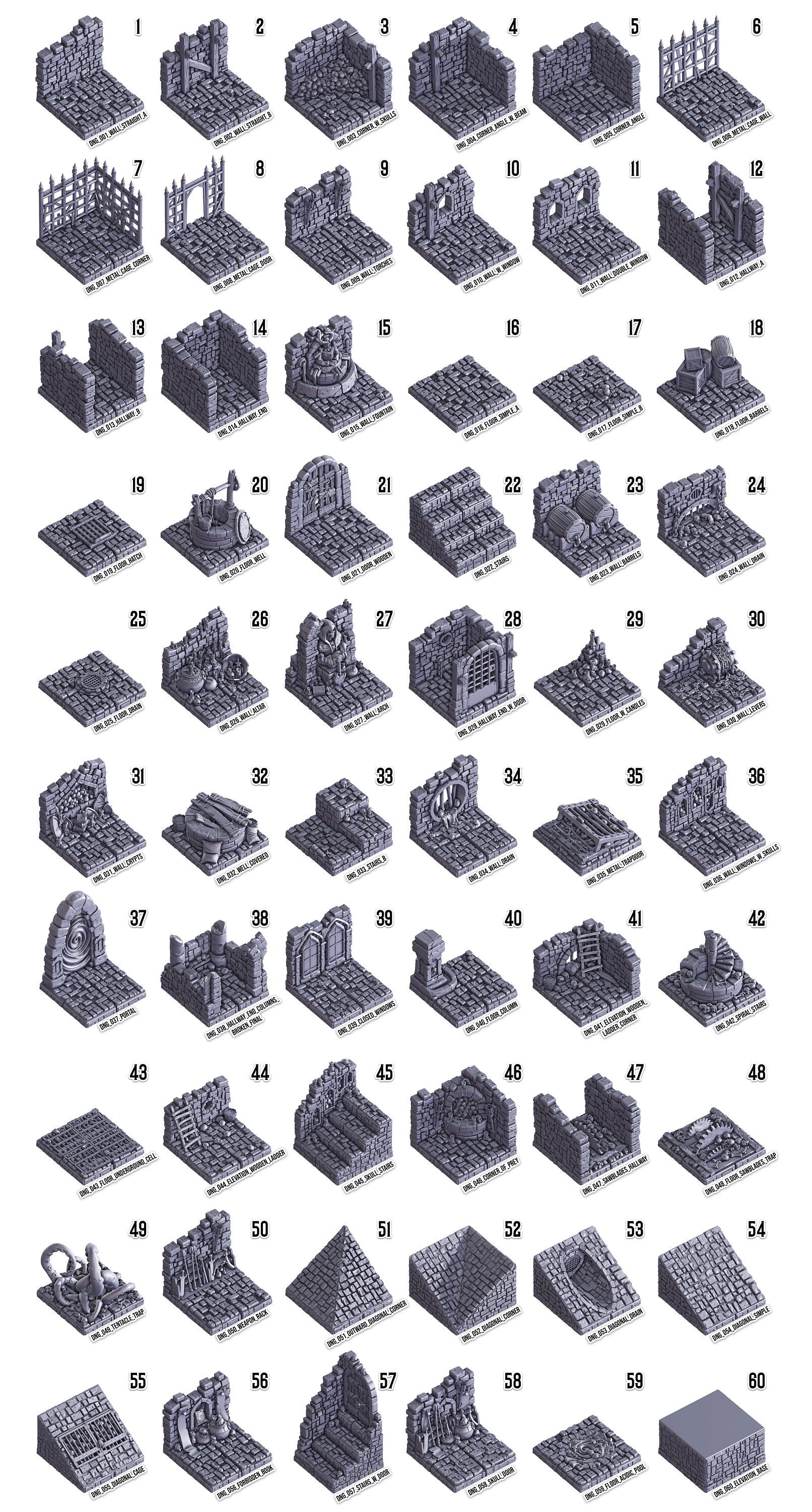 Modular Dungeon Tiles - Death X Tiles By Cast N Play | 28mm and 32mm Scale | 3d Printed