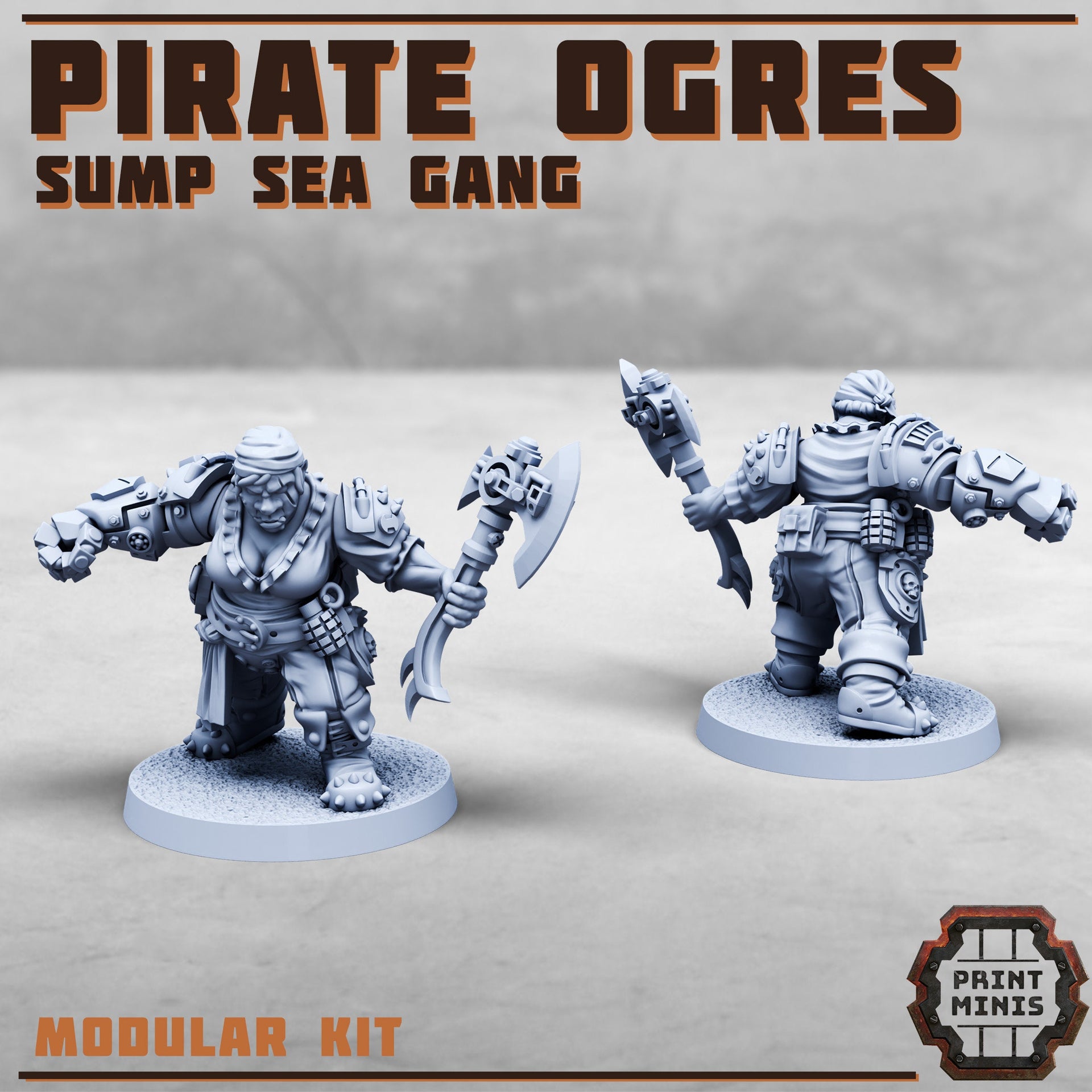 Modular Female Pirate Ogres - Print Minis | Sci Fi | Imperial | 28mm Heroic | Guard | Mercenary | Brute