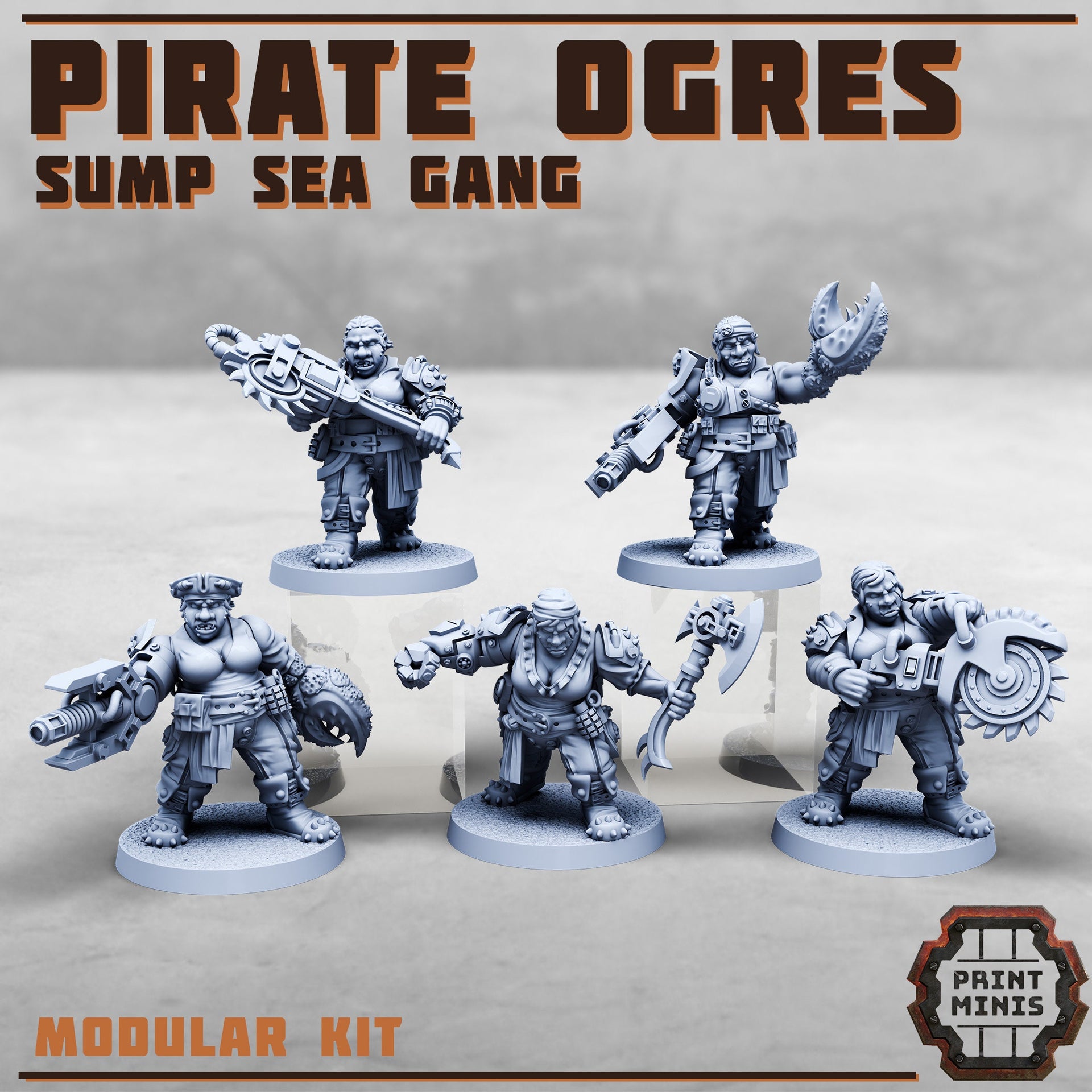 Modular Female Pirate Ogres - Print Minis | Sci Fi | Imperial | 28mm Heroic | Guard | Mercenary | Brute