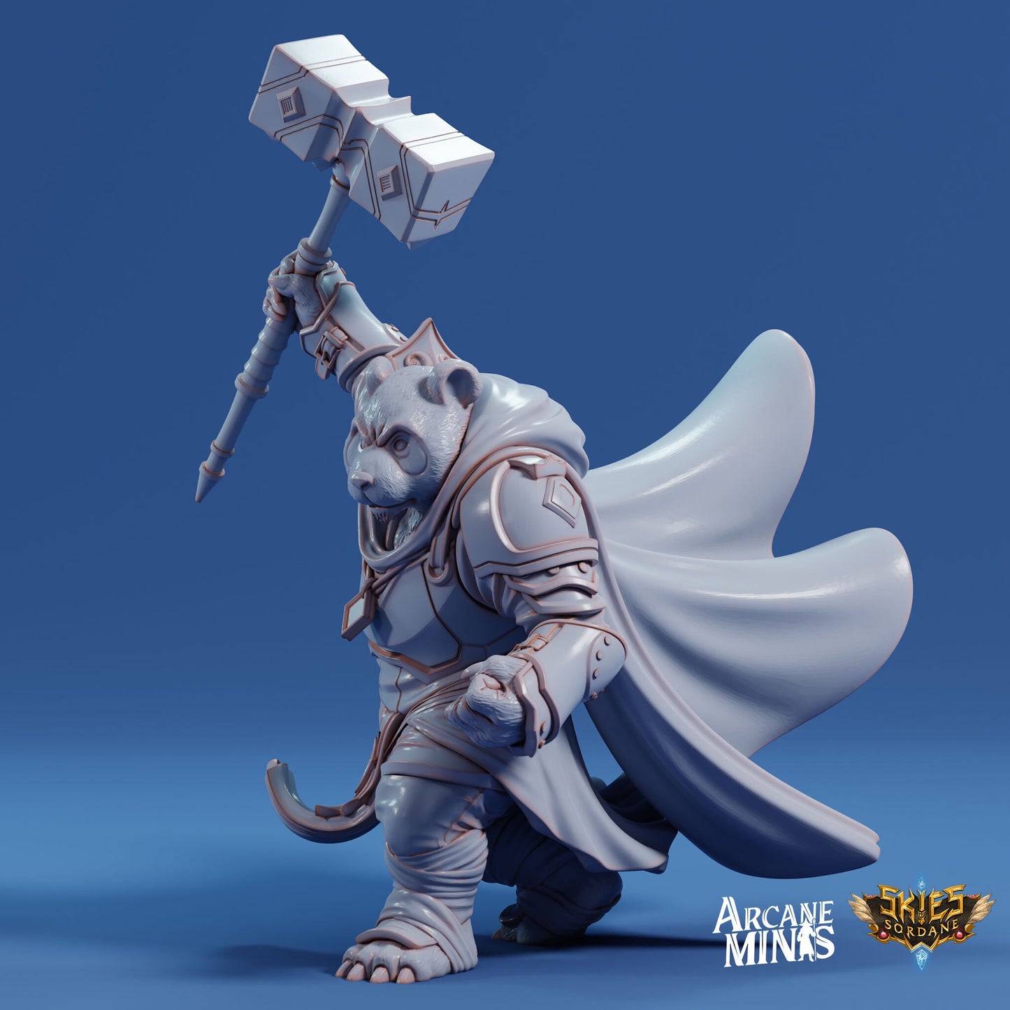 Melalu Cleric, Pandafolk Knight - Arcane Minis | 32mm | Hammer | Sword