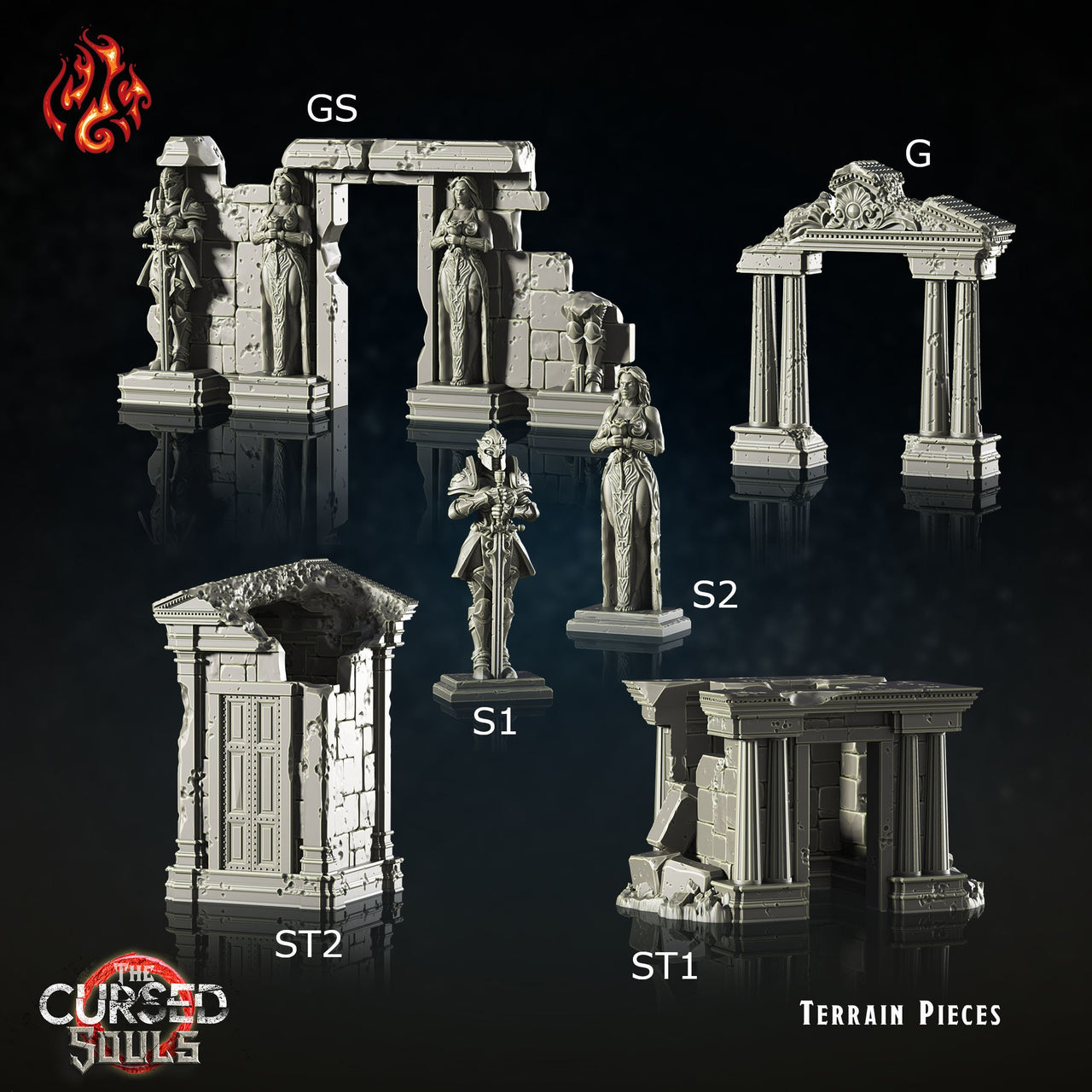 Greek Ruins Terrain - Crippled God Foundry - The Cursed Souls | 32mm | Statue | Temple | Gateway