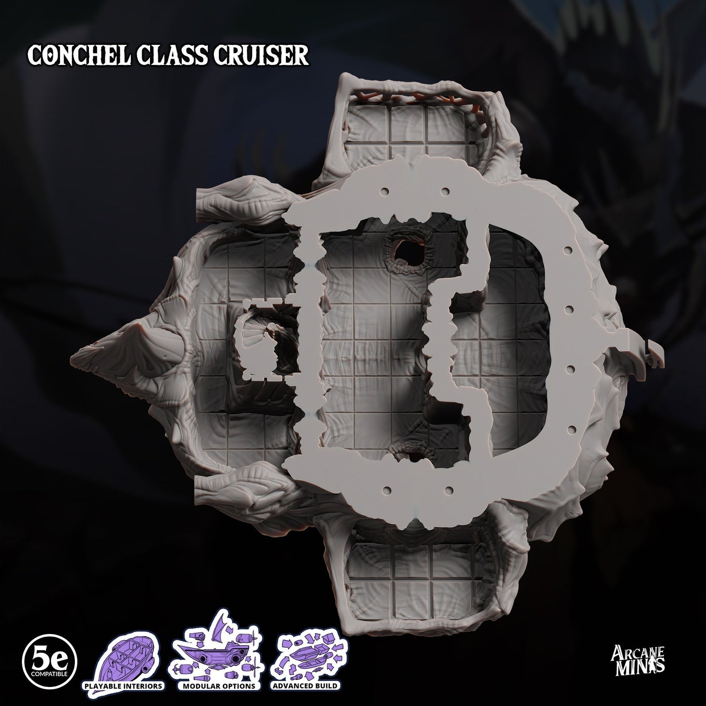 Conchel Class Cruiser - Arcane Minis | 32mm | Psychic Squids | Airship | Massive! | Playable Interior | 1195mm Long!