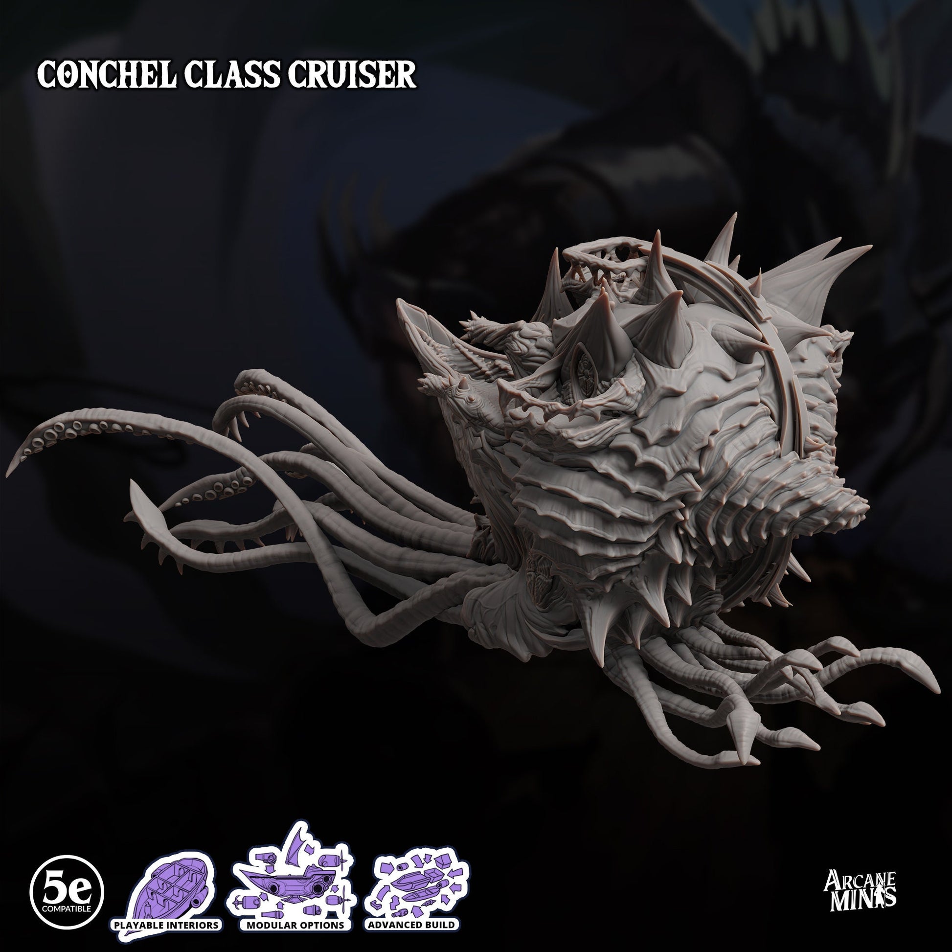 Conchel Class Cruiser - Arcane Minis | 32mm | Psychic Squids | Airship | Massive! | Playable Interior | 1195mm Long!