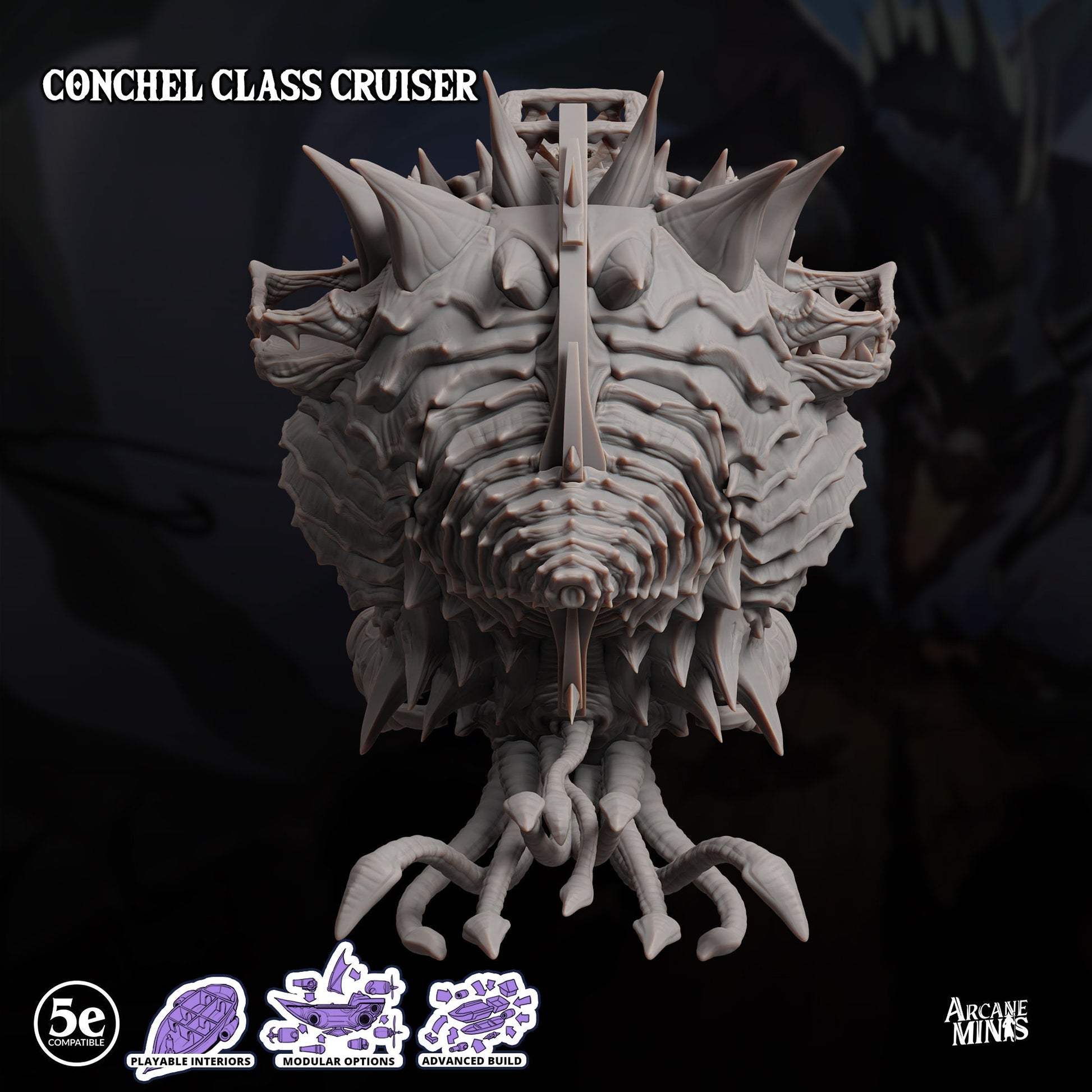 Conchel Class Cruiser - Arcane Minis | 32mm | Psychic Squids | Airship | Massive! | Playable Interior | 1195mm Long!