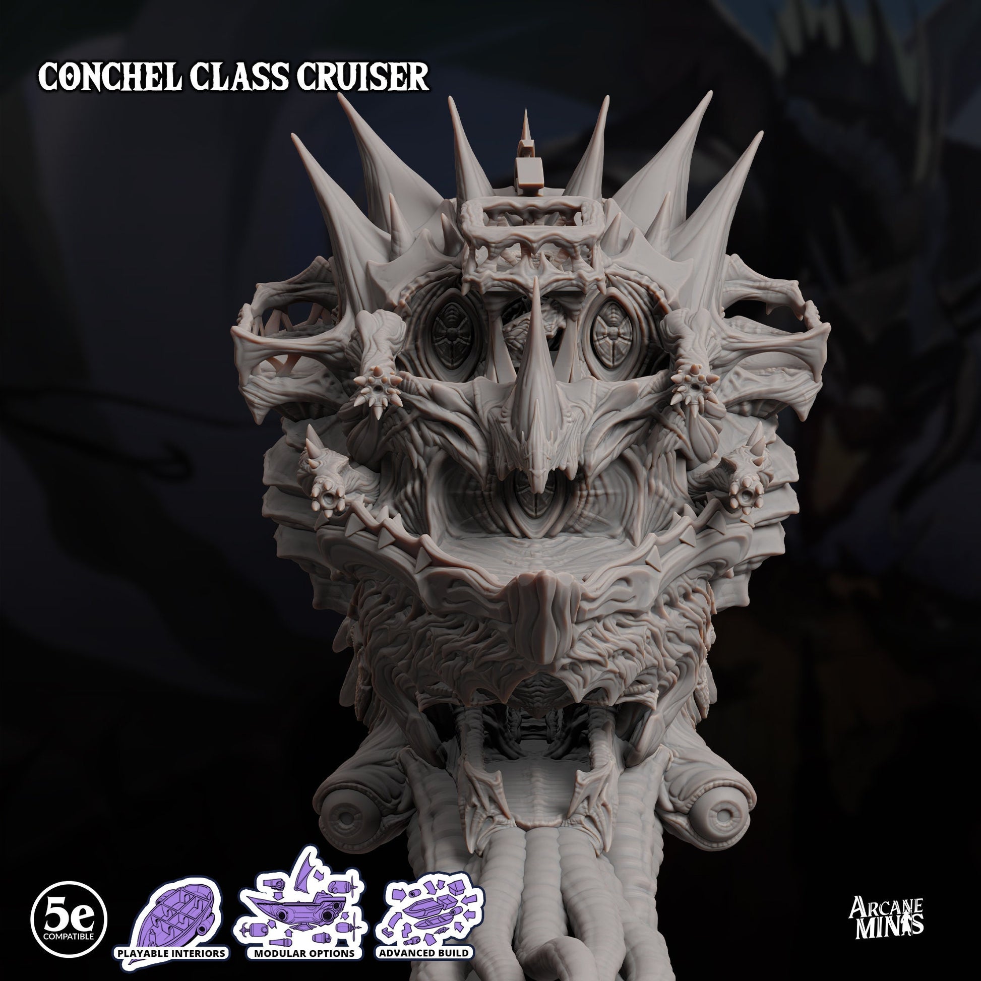 Conchel Class Cruiser - Arcane Minis | 32mm | Psychic Squids | Airship | Massive! | Playable Interior | 1195mm Long!