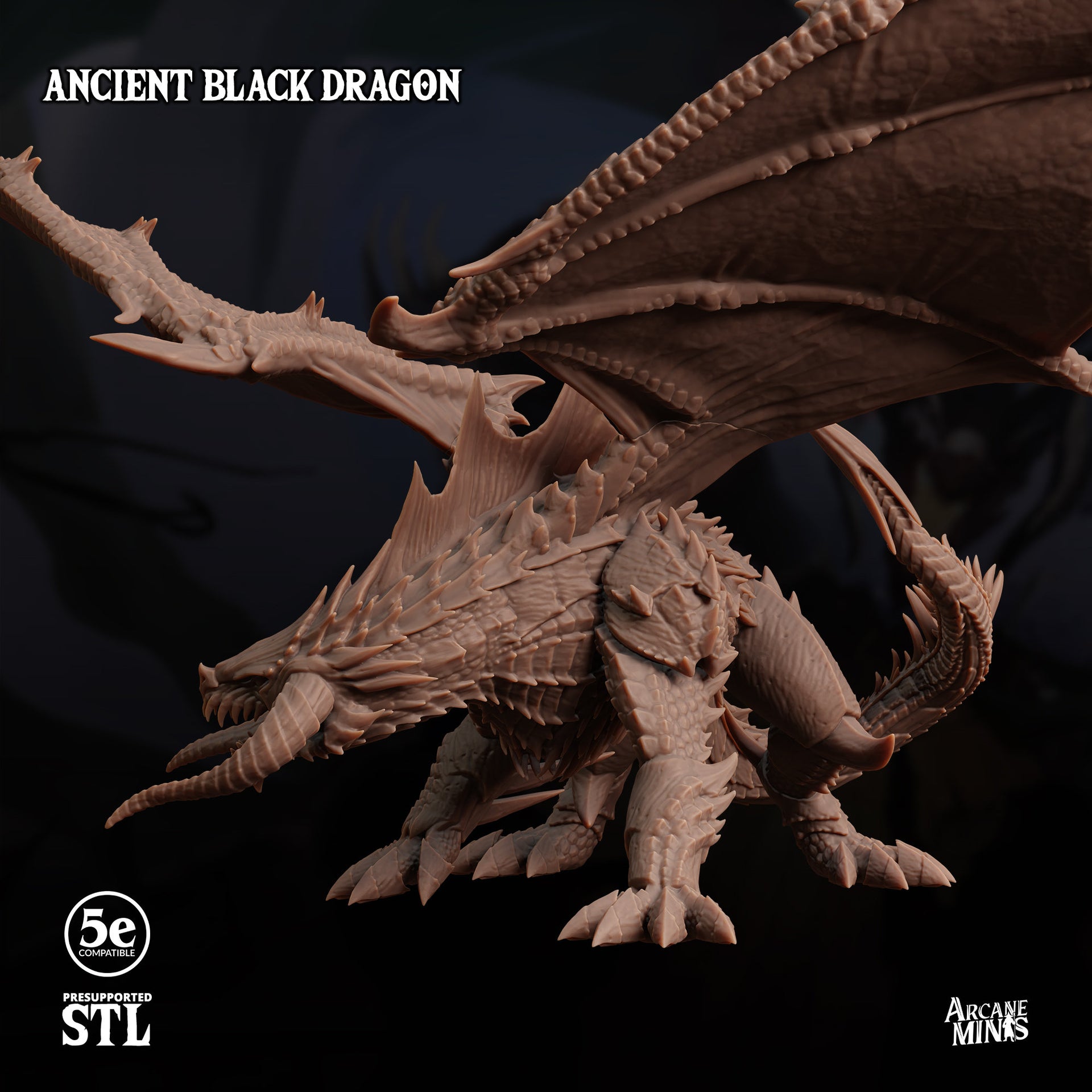 Ancient Black Dragon - Arcane Minis | 32mm | Chromatic | Swamp