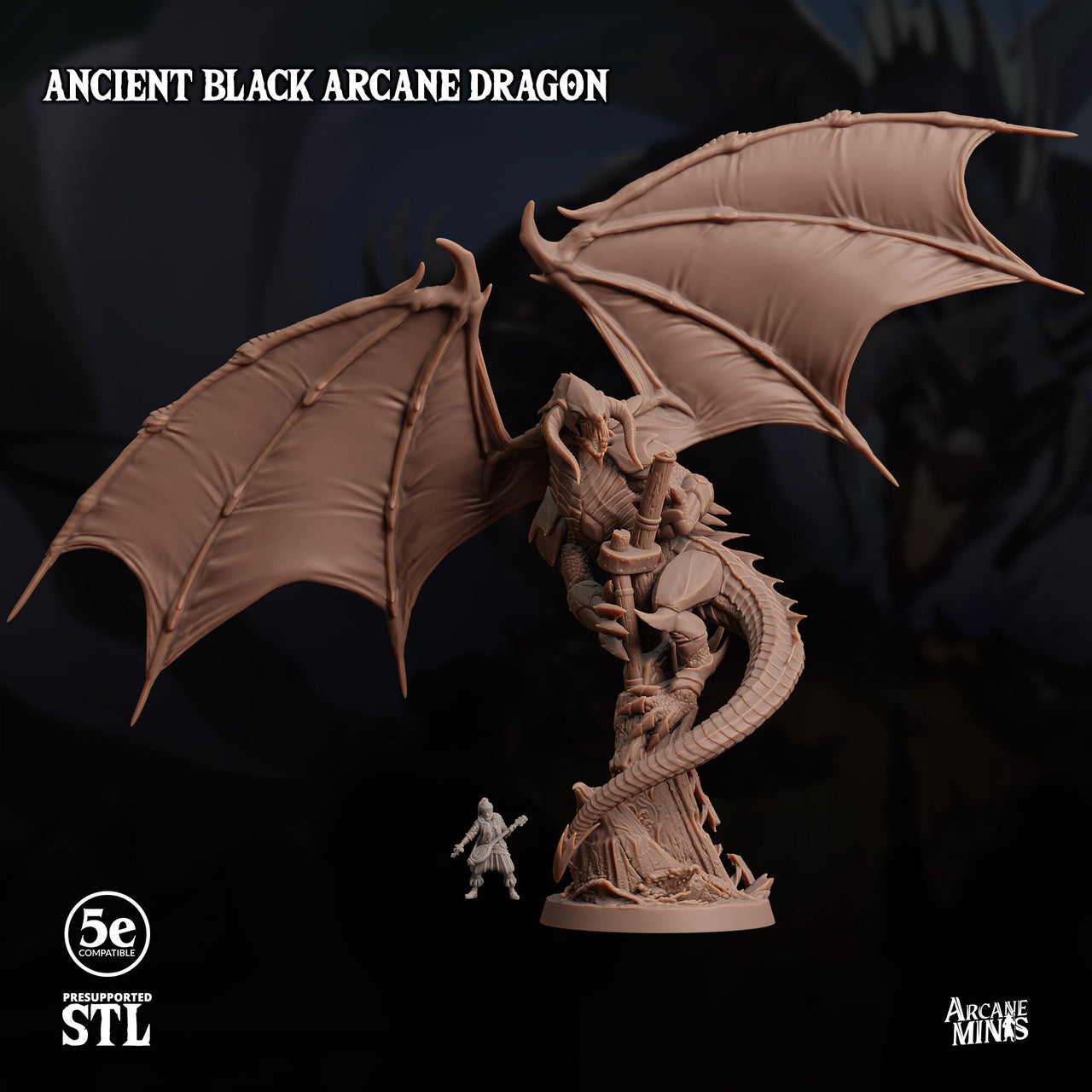 Ancient Black Arcane Dragon - Arcane Minis | 32mm | Chromatic | Swamp