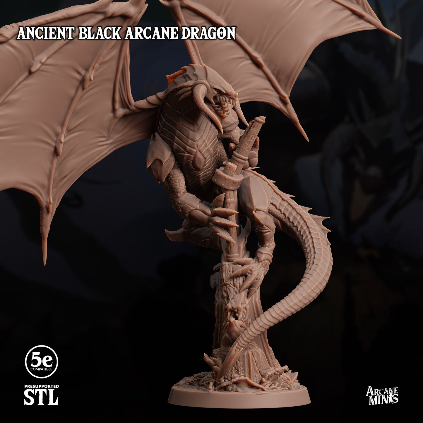 Ancient Black Arcane Dragon - Arcane Minis | 32mm | Chromatic | Swamp