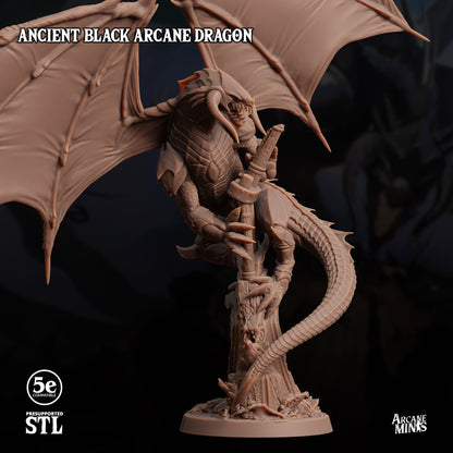 Ancient Black Arcane Dragon - Arcane Minis | 32mm | Chromatic | Swamp