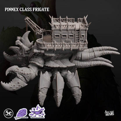 Pinnex Frigate, Crab Airship - Arcane Minis | 32mm | Research Station | Playable Interior | Crane | Lobster