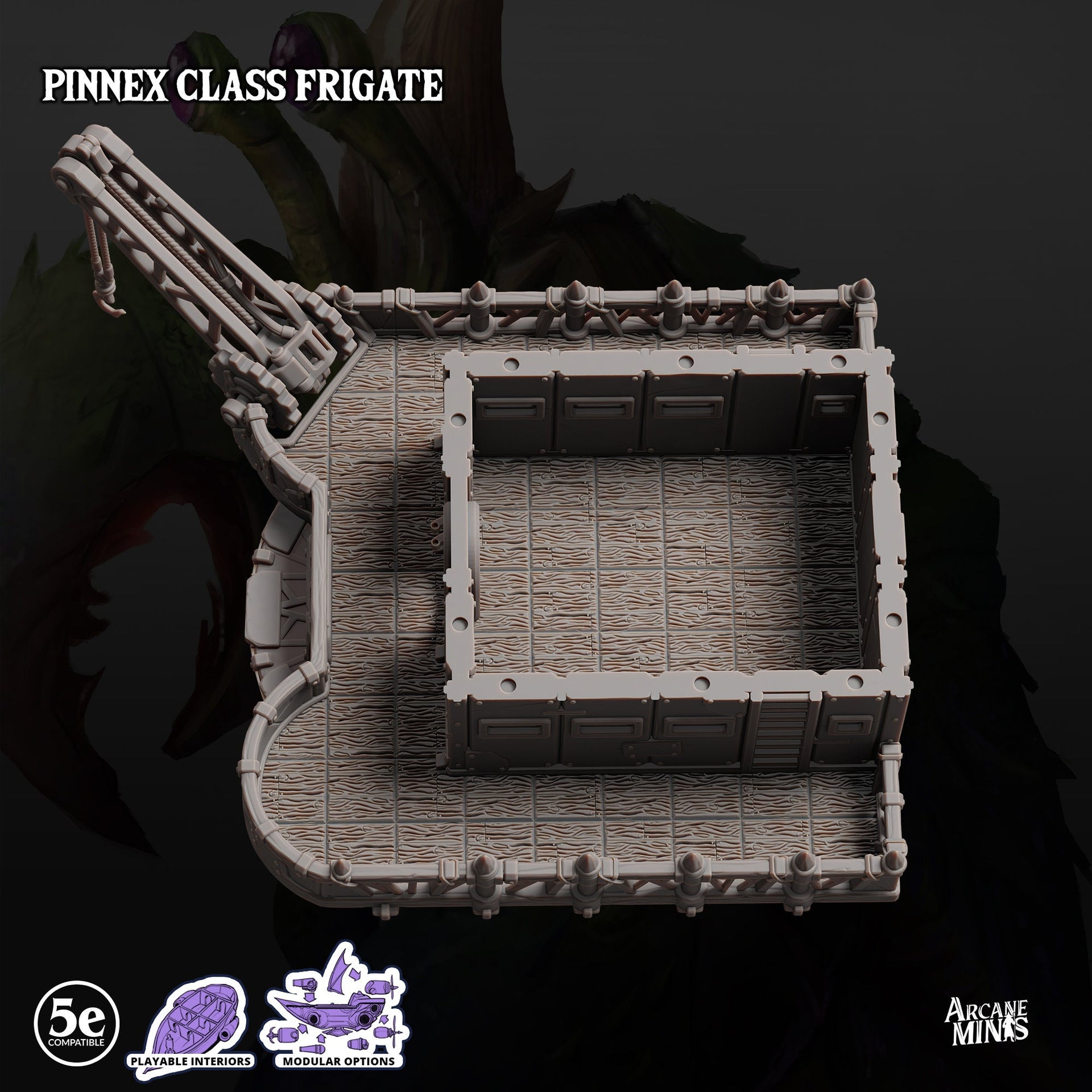 Pinnex Frigate, Crab Airship - Arcane Minis | 32mm | Research Station | Playable Interior | Crane | Lobster
