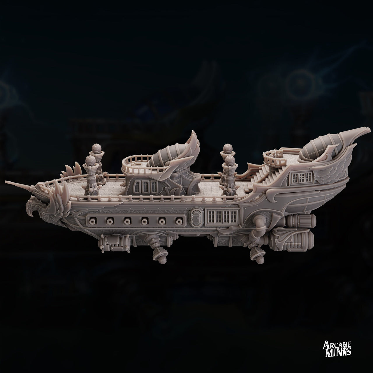 Teslite Class Cruiser - Arcane Minis | 32mm | Airship | Science Vessel | Playable Interior | Laboratory | 1085mm long!