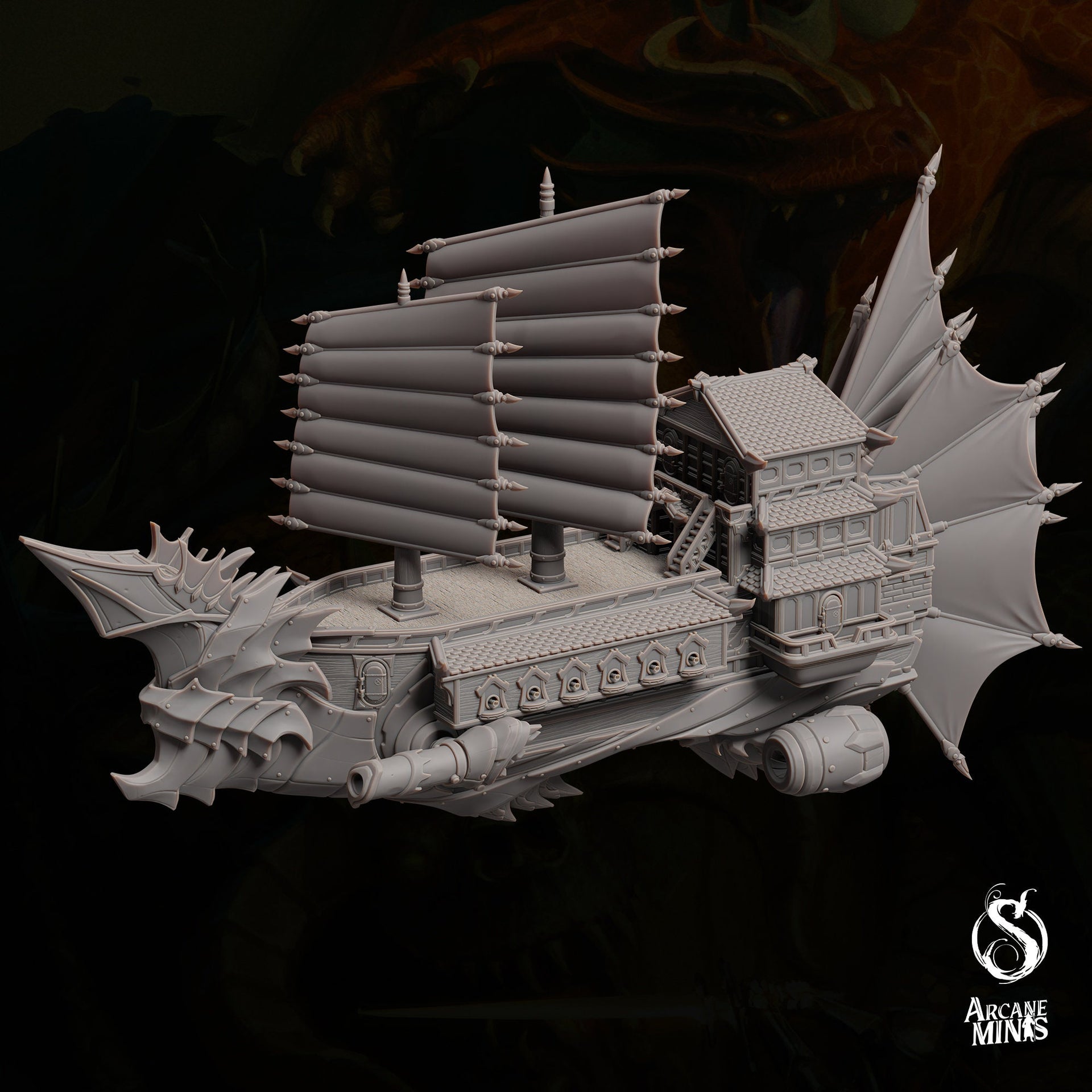 Altair Class Destroyer - Arcane Minis | 32mm | Warship | Airship | Massive! | Playable Interior | 1340mm Long!