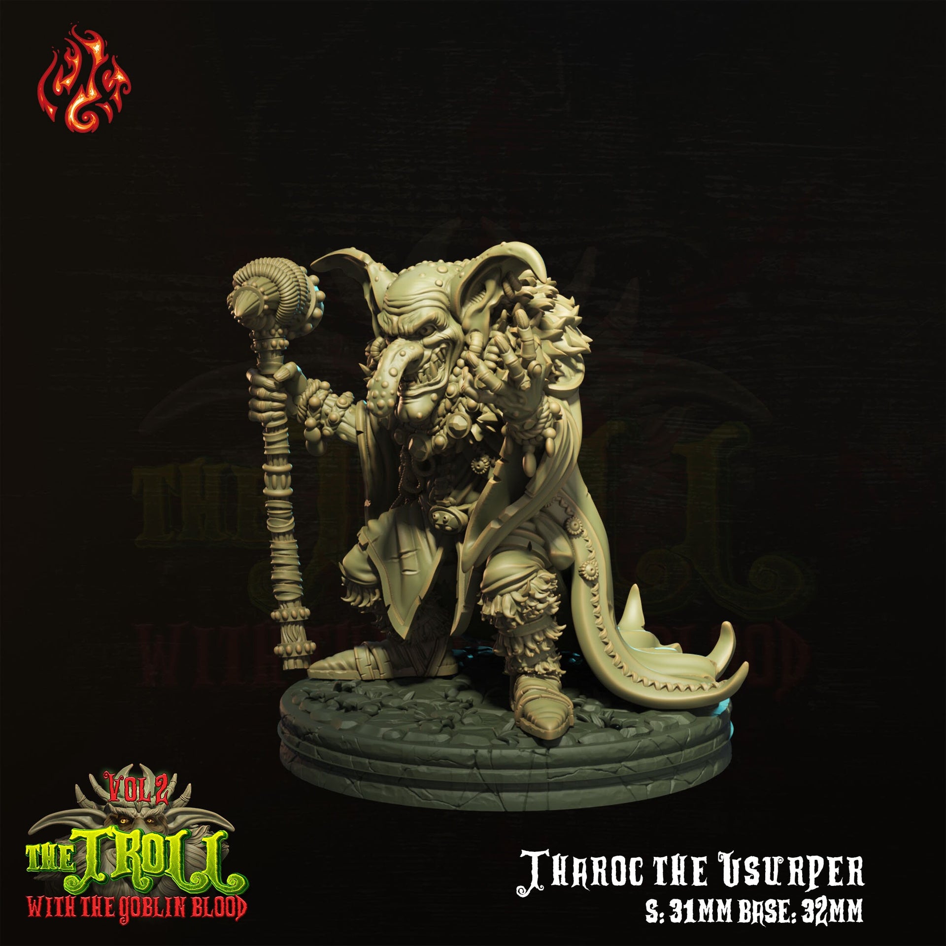 Tharoc the Usurper, Goblin King - Crippled God Foundry - Troll With the Goblin Blood | 32mm | Sorcerer