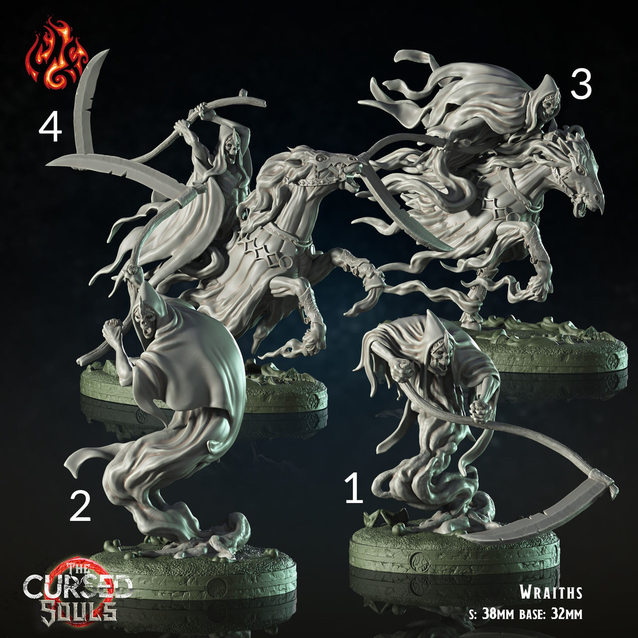 Wraiths - Crippled God Foundry - The Cursed Souls | 32mm | Spirit | Horseman | Scythe | Death
