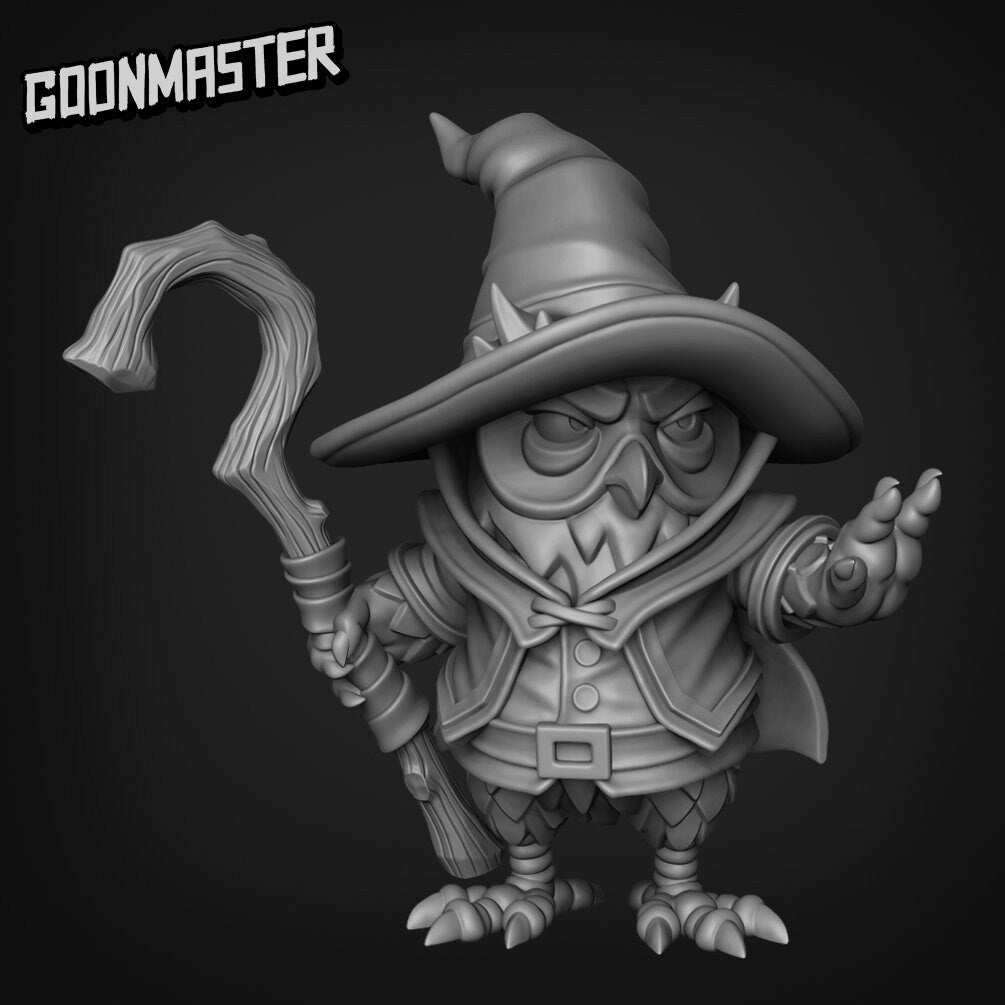 Owlfolk Army - Goonmaster | Ornery Owls | Miniature | D&D | Wargaming | Roleplaying Games | 32mm | Mage | Soldier