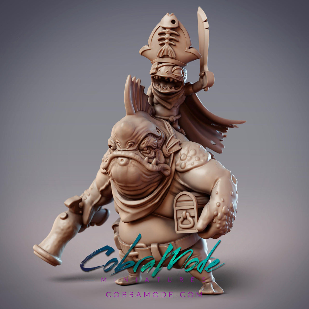 Pirates Padu and Murushu, Fishfolk Bandits - CobraMode | Miniature | Wargaming | Roleplaying Games | 32mm | 54mm | Captain