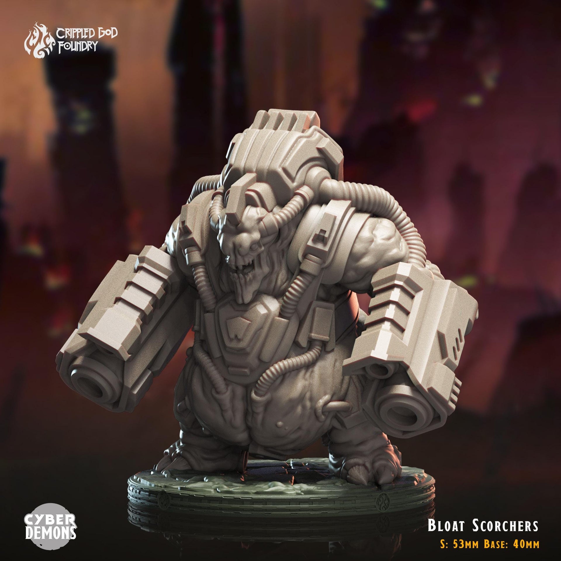 Bloat Scorchers, Fat Demon Mech - Crippled God Foundry - Cyber Demons | 32mm | Scifi | Hell | Devil | Cyborg