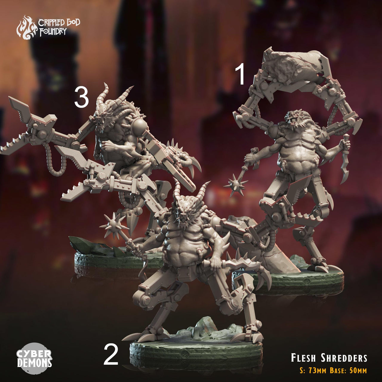 Flesh Shredders, Demon Cyborgs - Crippled God Foundry - Cyber Demons | 32mm | Scifi | Hell | Devil | Robot