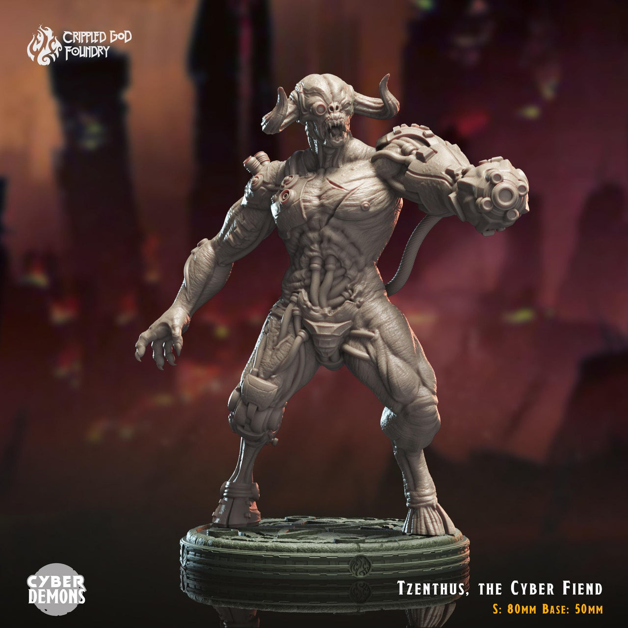 Tzenthus, the Cyber Fiend - Crippled God Foundry - Cyber Demons | 32mm | Scifi | Hell | Devil | Cyborg