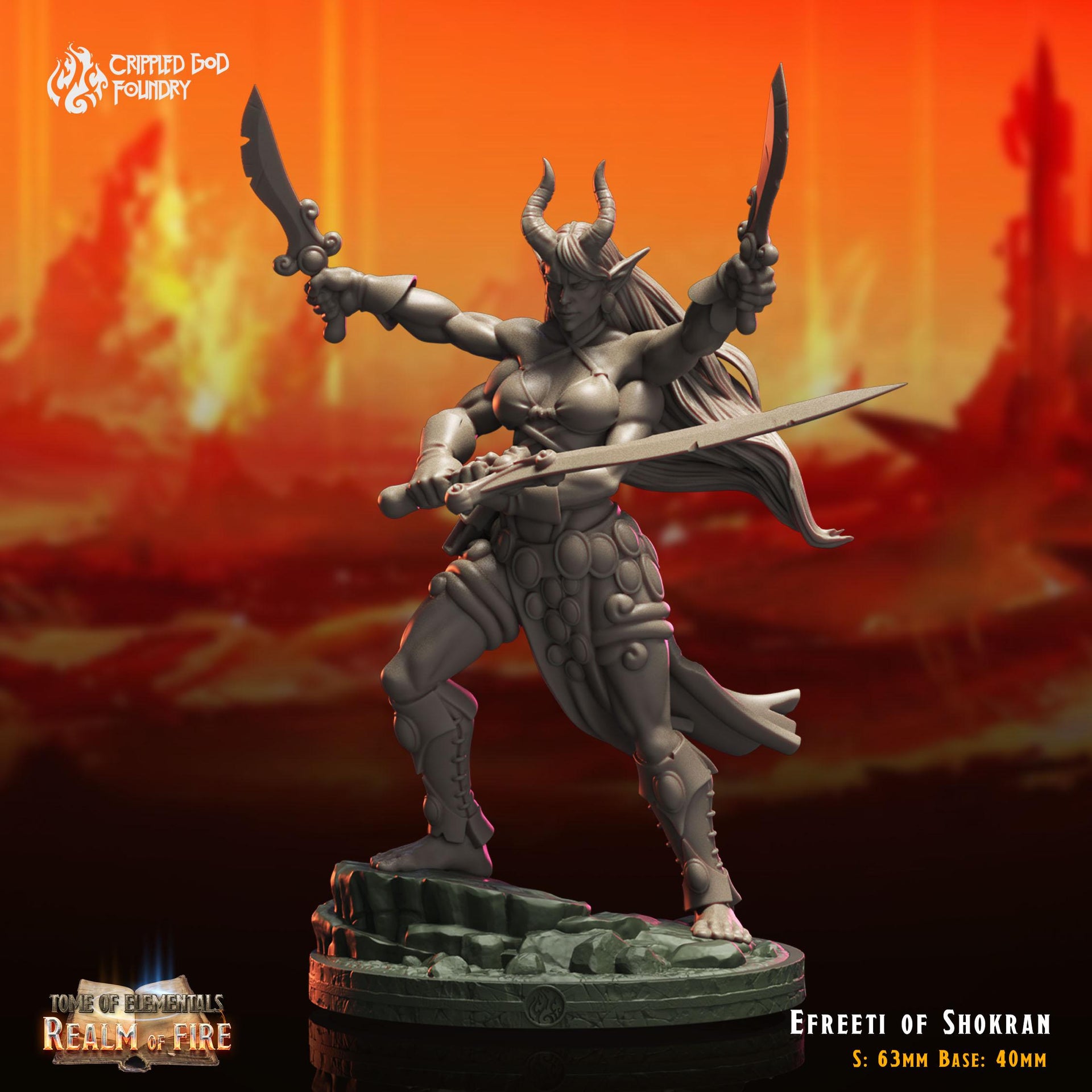 Efreeti of Shokran - Crippled God Foundry - Realm of Fire | 32mm | Champion | Fighter | Warrior