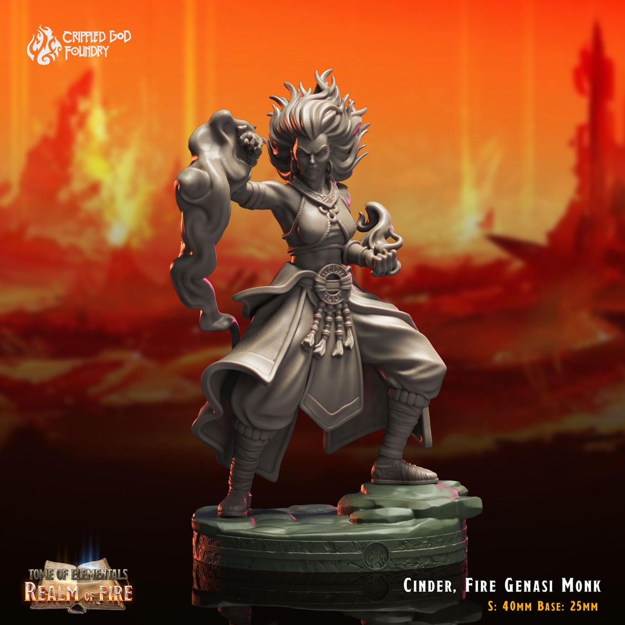 Cinder, Fire Genasi Monk - Crippled God Foundry - Realm of Fire | 32mm | Champion | Fighter