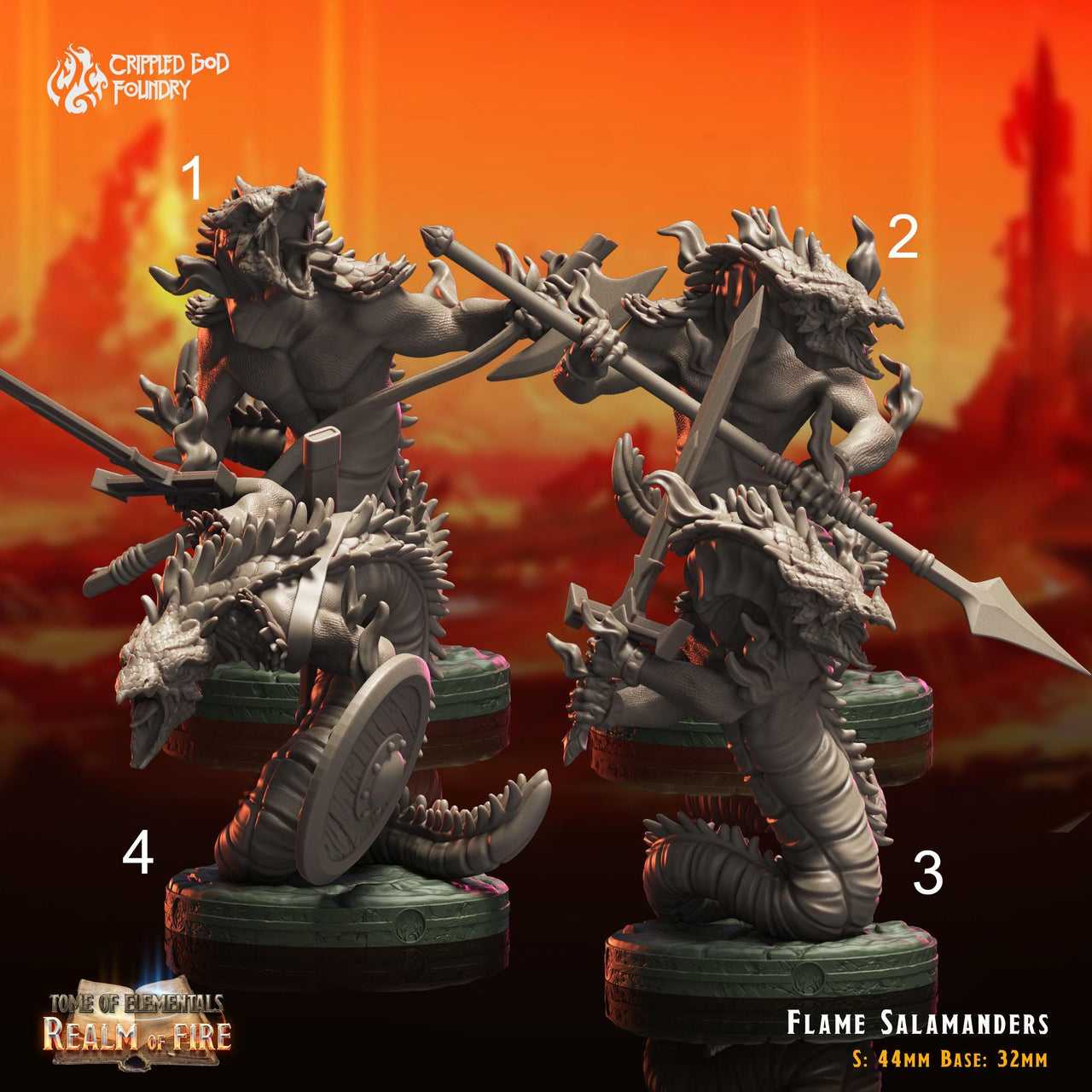 Flame Salamanders - Crippled God Foundry - Realm of Fire | 32mm | Champion | Fighter | Warrior | Knight | Snakefolk