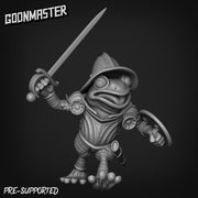 Fancy Frog Swordsman - Goonmaster | Miniature | Wargaming | Roleplaying Games | 32mm | bullywug | Knight | Conquistador