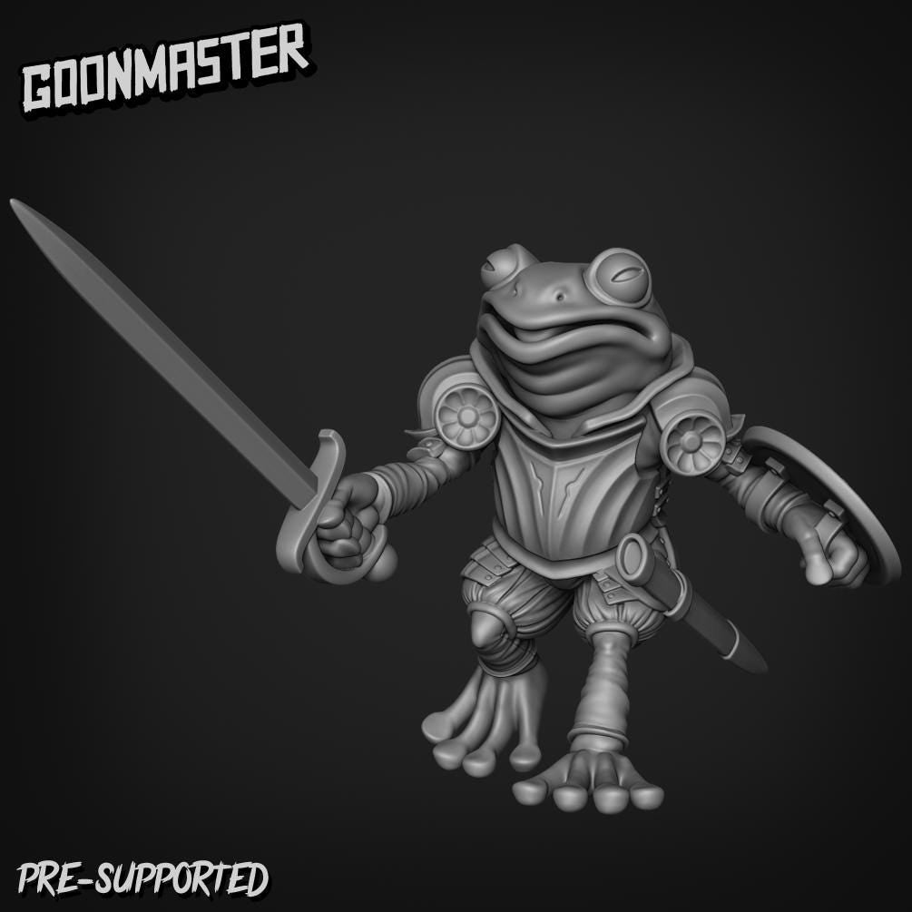 Fancy Frog Swordsman - Goonmaster | Miniature | Wargaming | Roleplaying Games | 32mm | bullywug | Knight | Conquistador